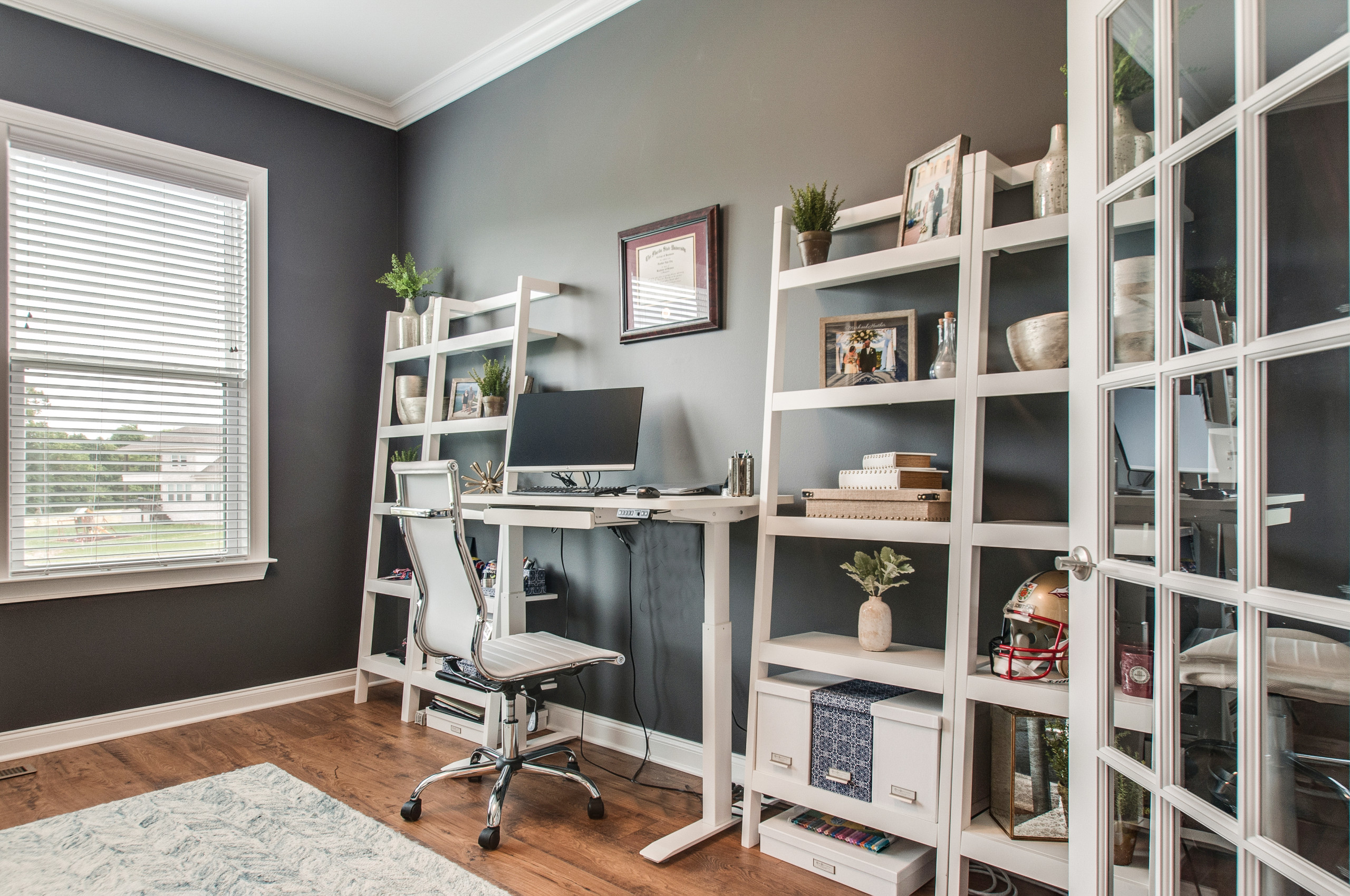 home office featuring smart home standing desk
