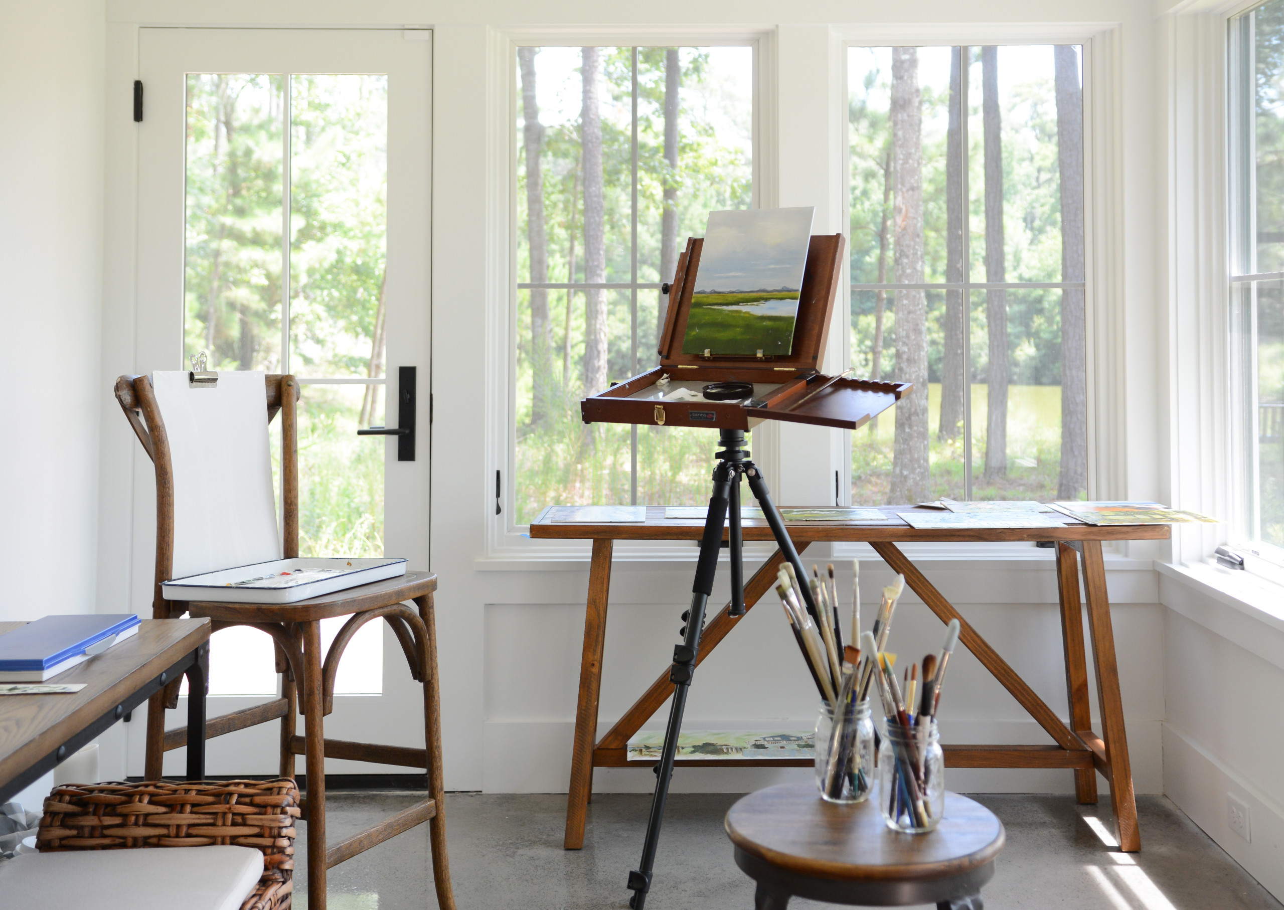 Coastal farm house decor example of art studio for interior design inspo