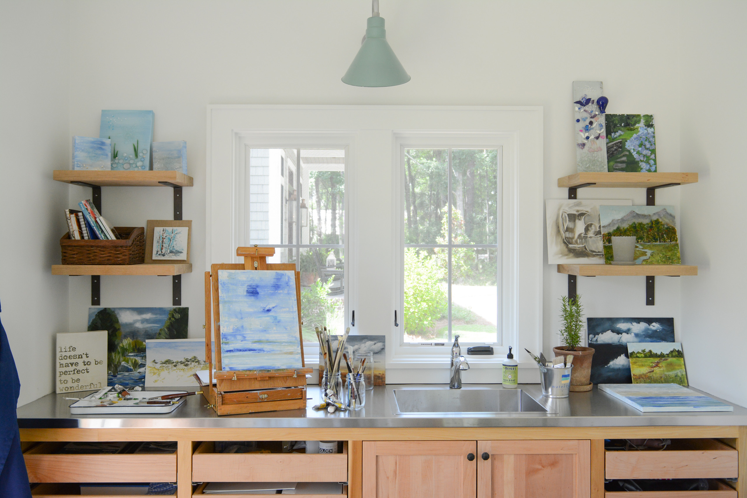 Coastal farm house decor example of art studio for interior design inspo