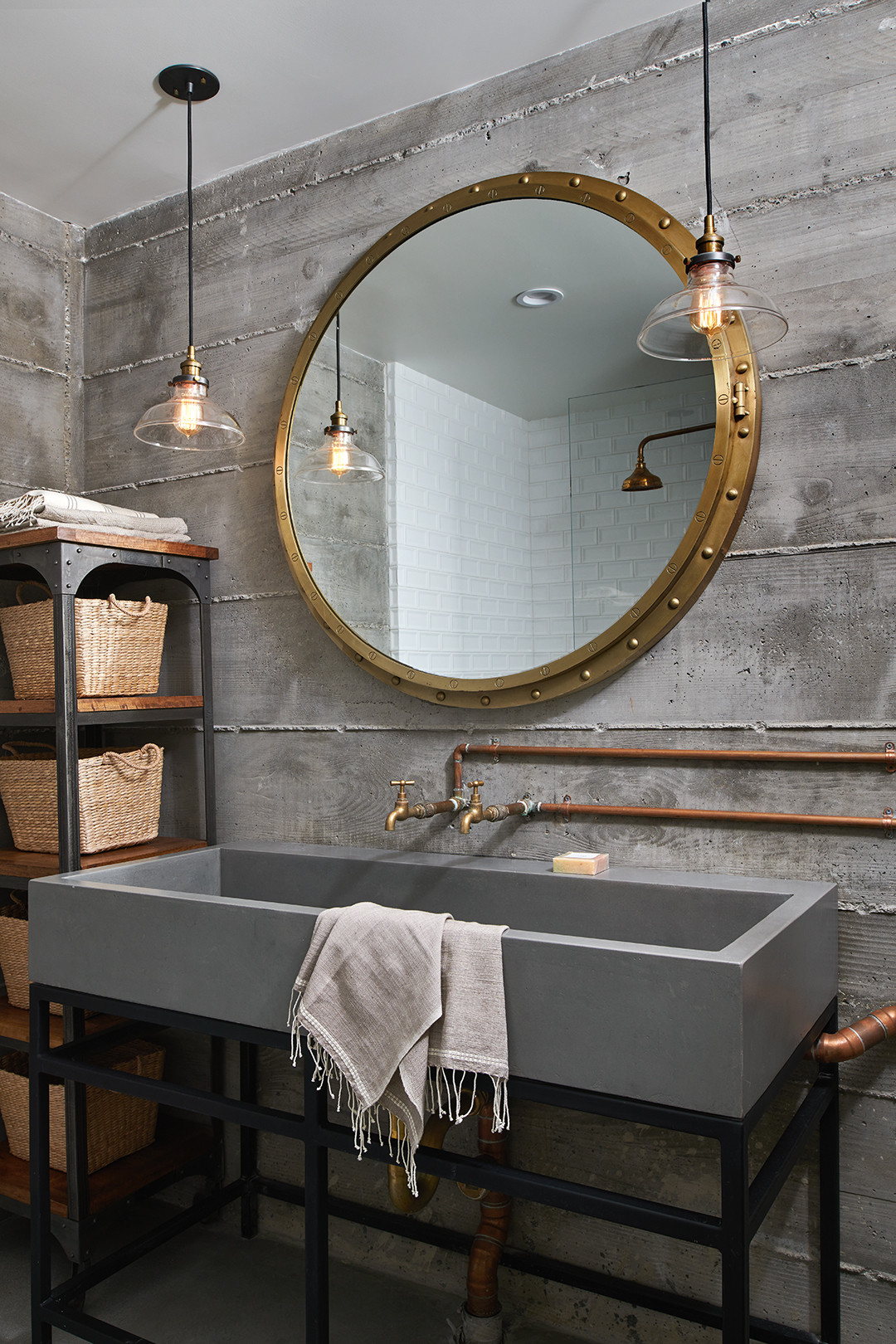 airy bathroom in coastal chic brownstone with boho and industrial touches