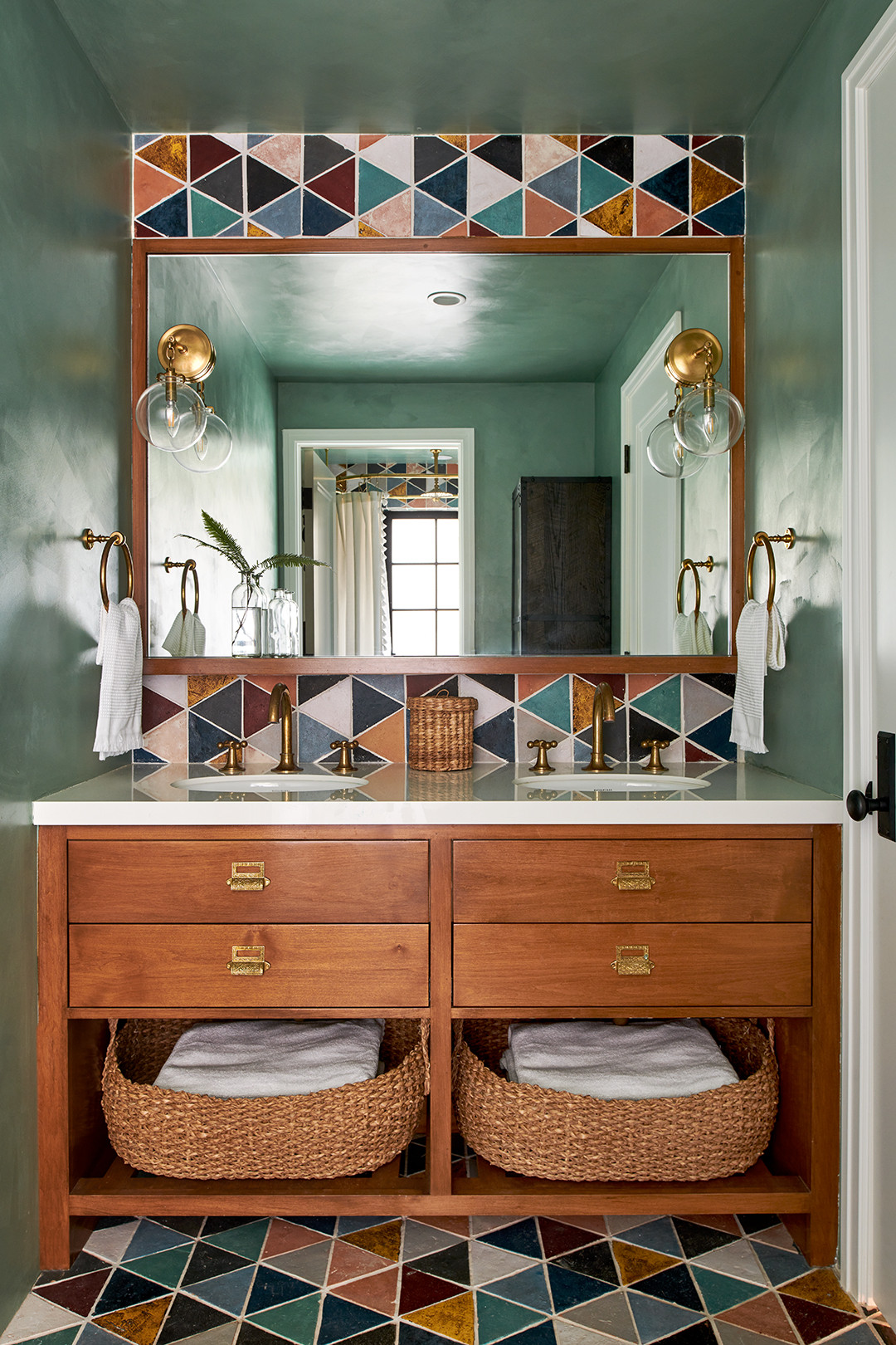 airy bathroom in coastal chic brownstone with boho touches