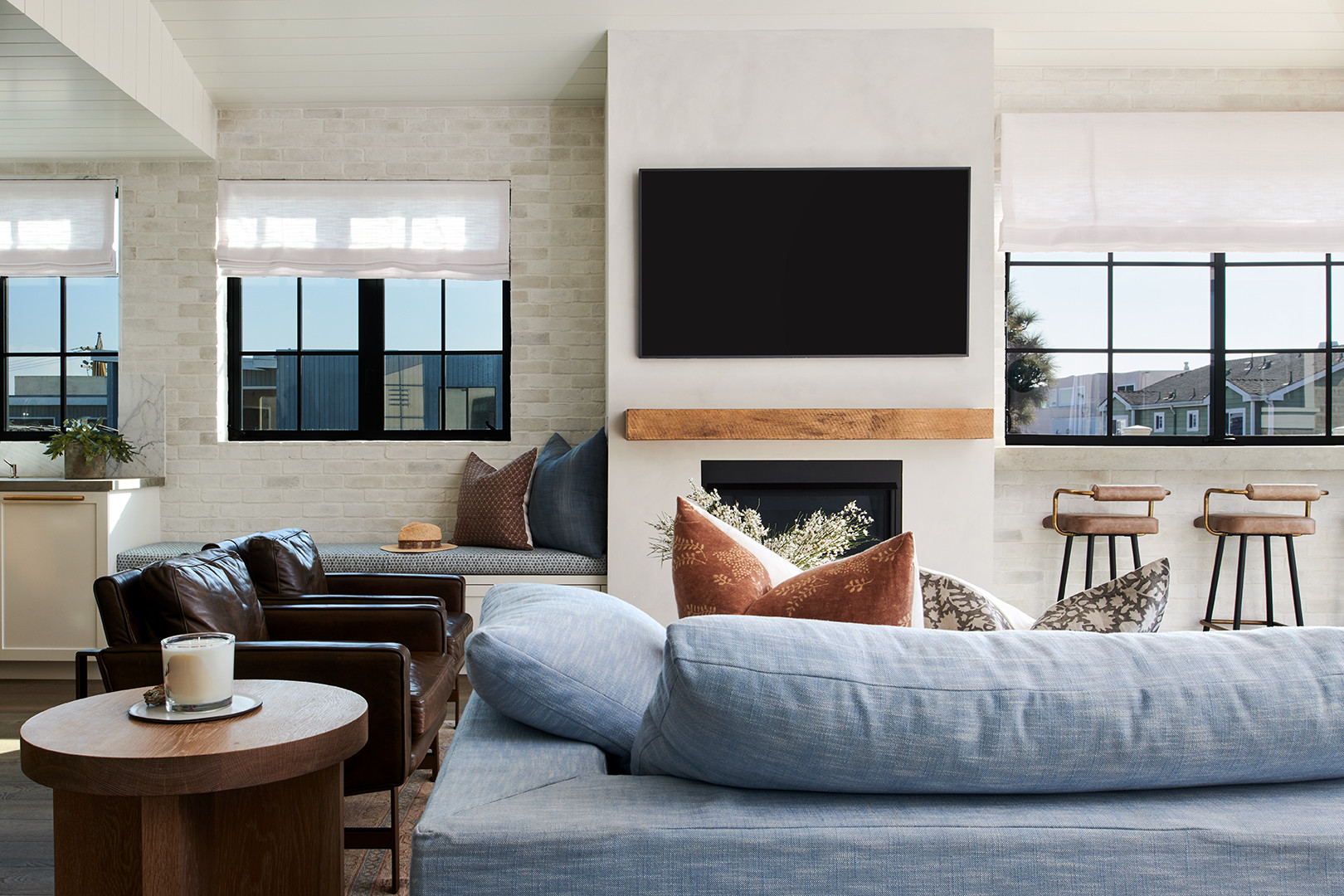 airy living room in coastal chic brownstone