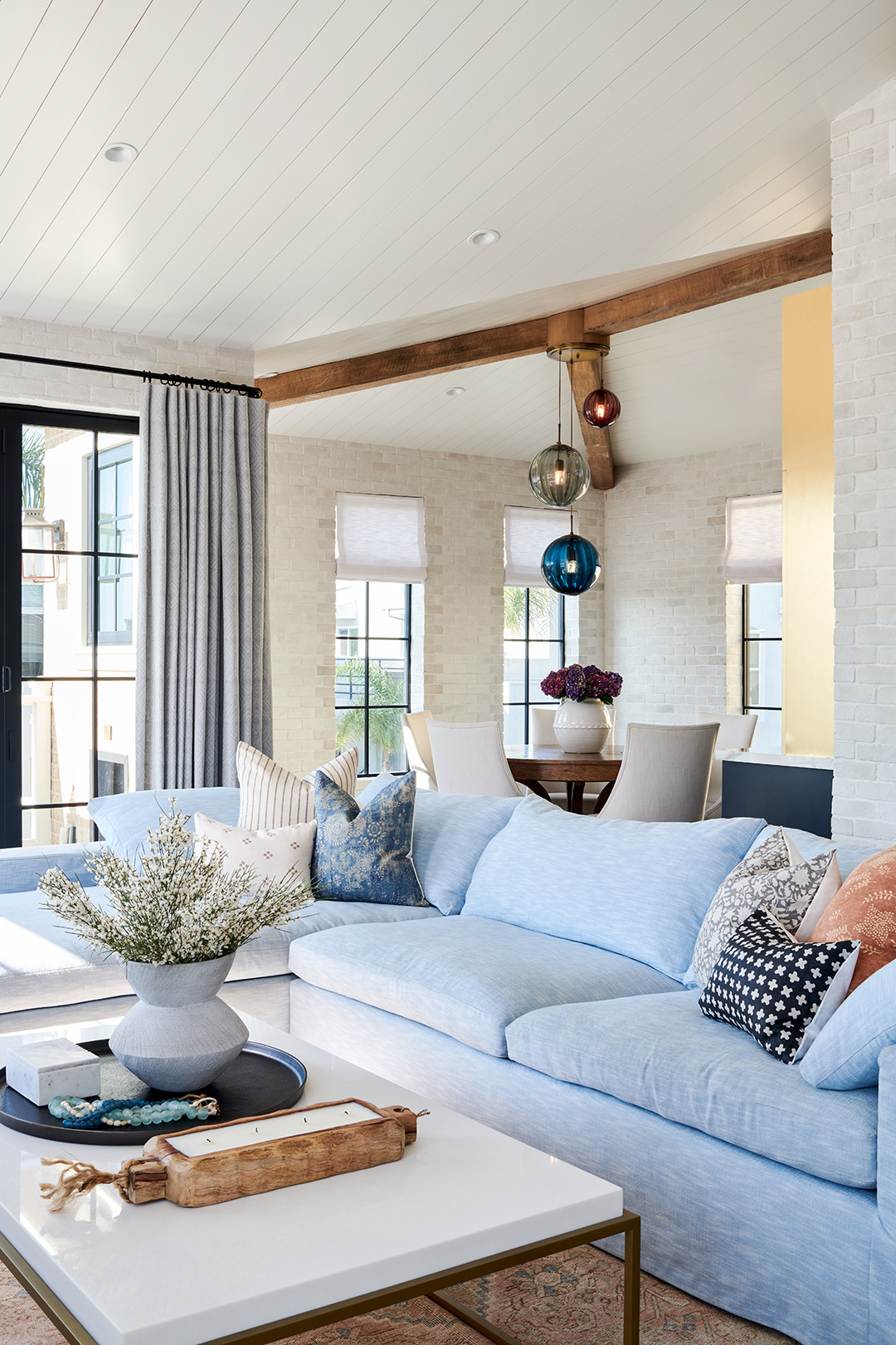 airy living room in coastal chic brownstone