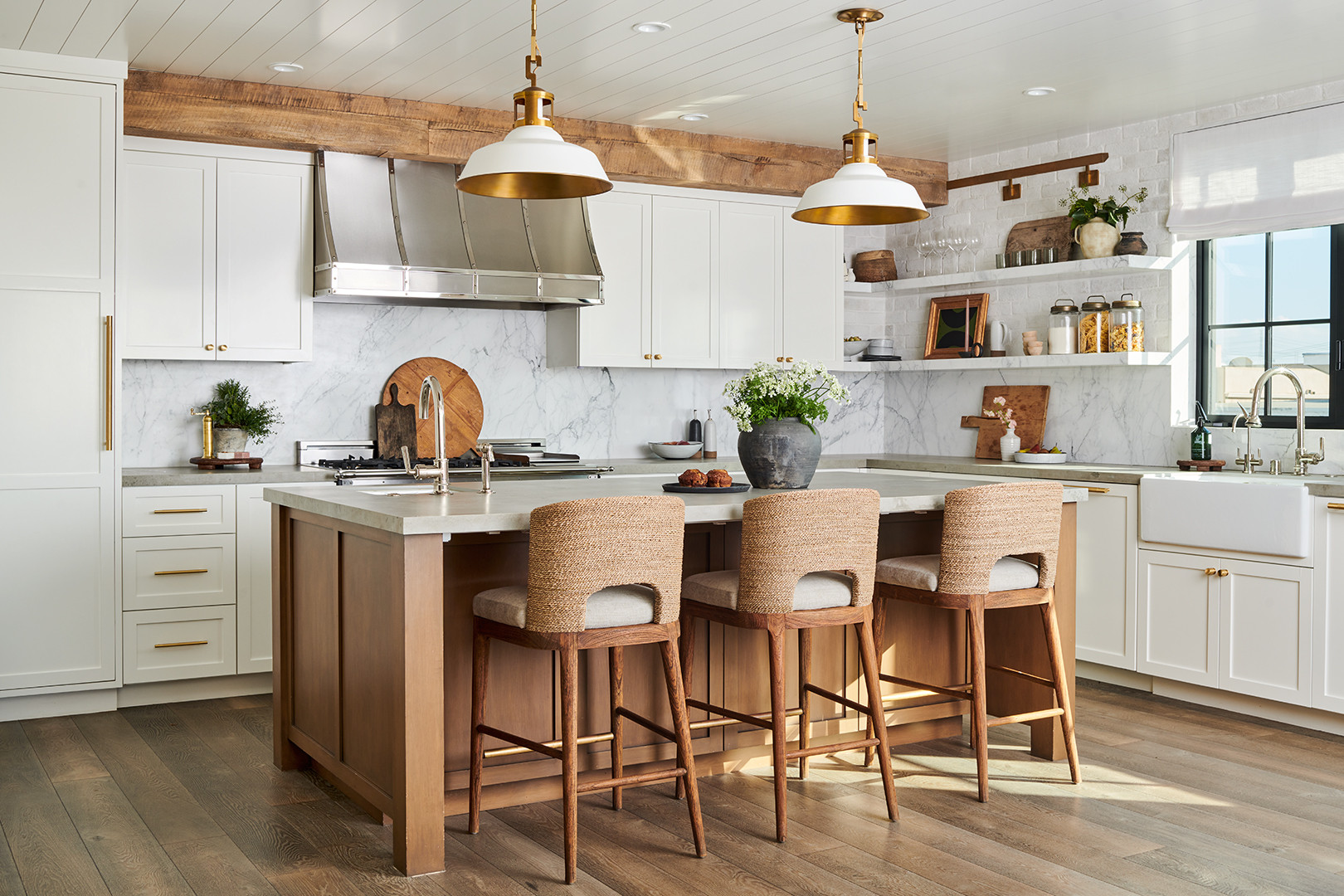 airy kitchen in coastal chic brownstone