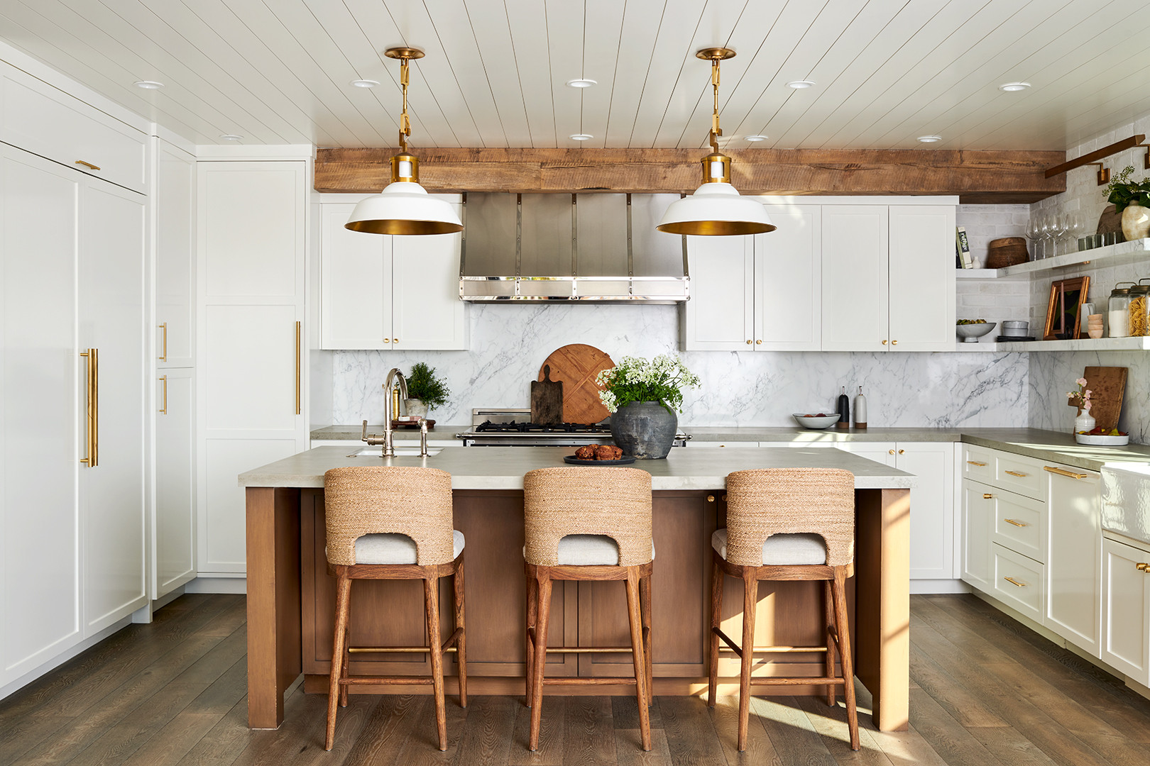 airy kitchen in coastal chic brownstone