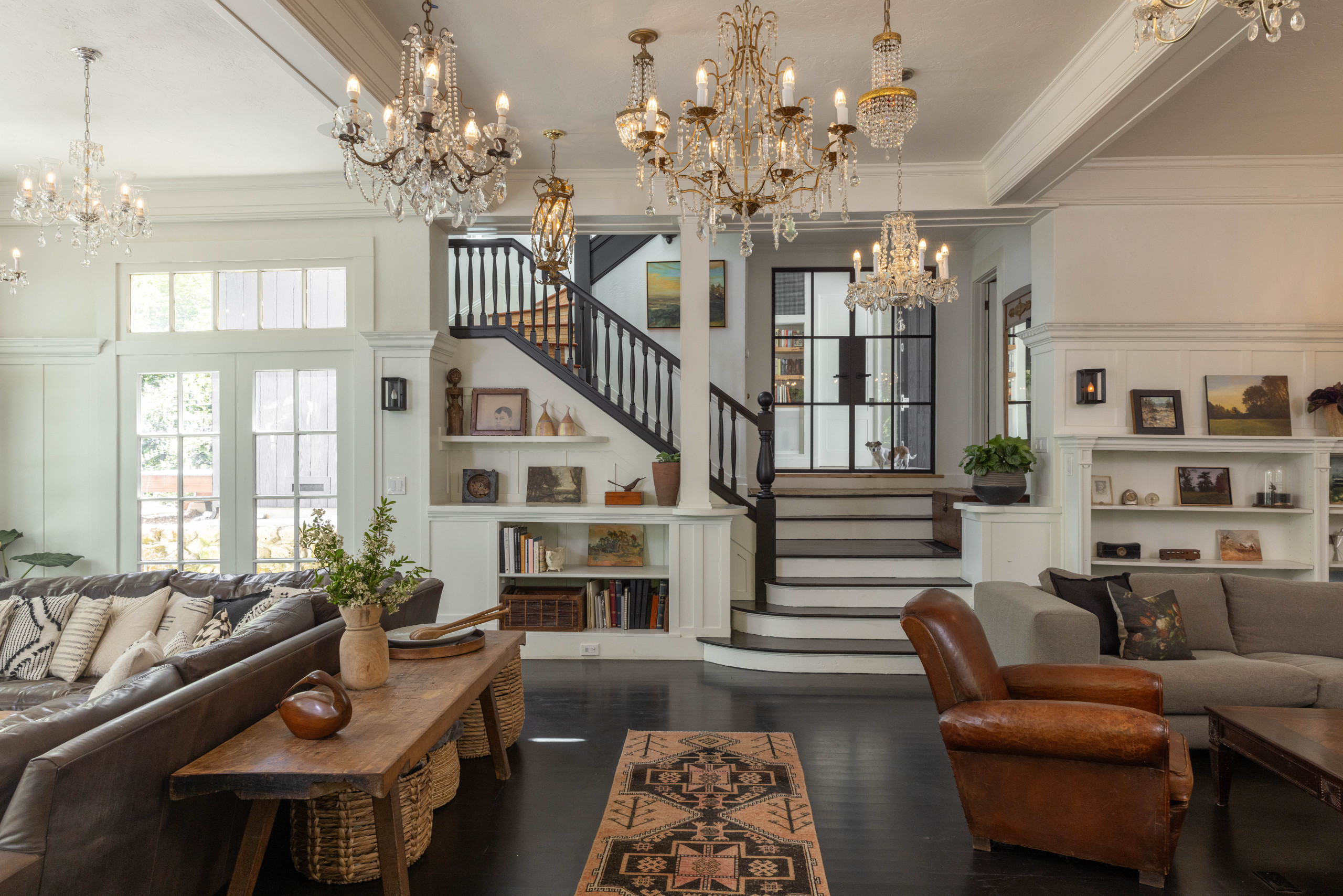 Living room featuring modern farmhouse decor in Creekside Mountain home tour