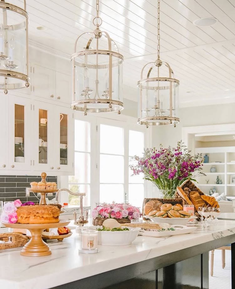 Interior image of kitchen island illustrating the hostingcore trend