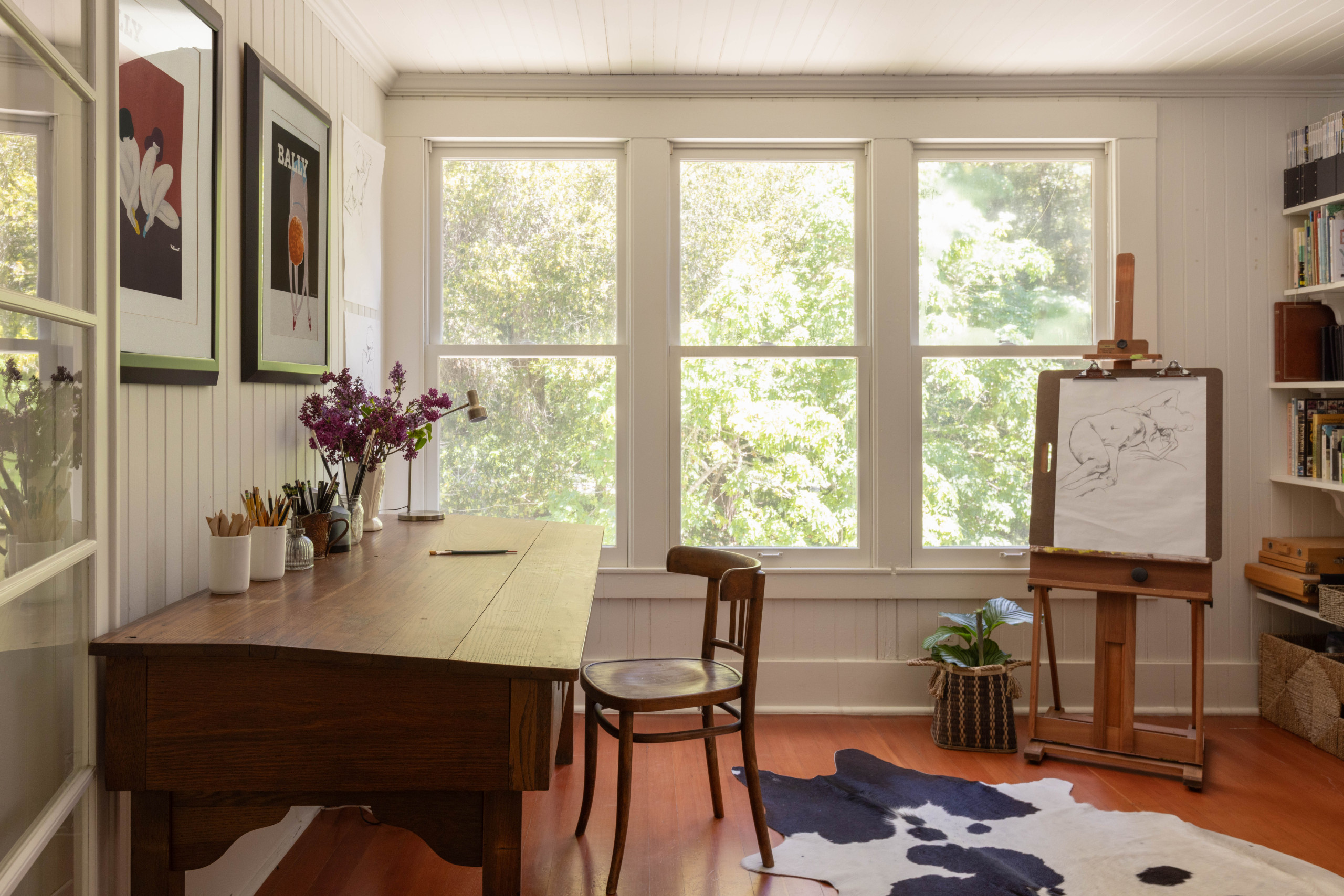 Home studio featuring modern farmhouse decor in Creekside Mountain home tour