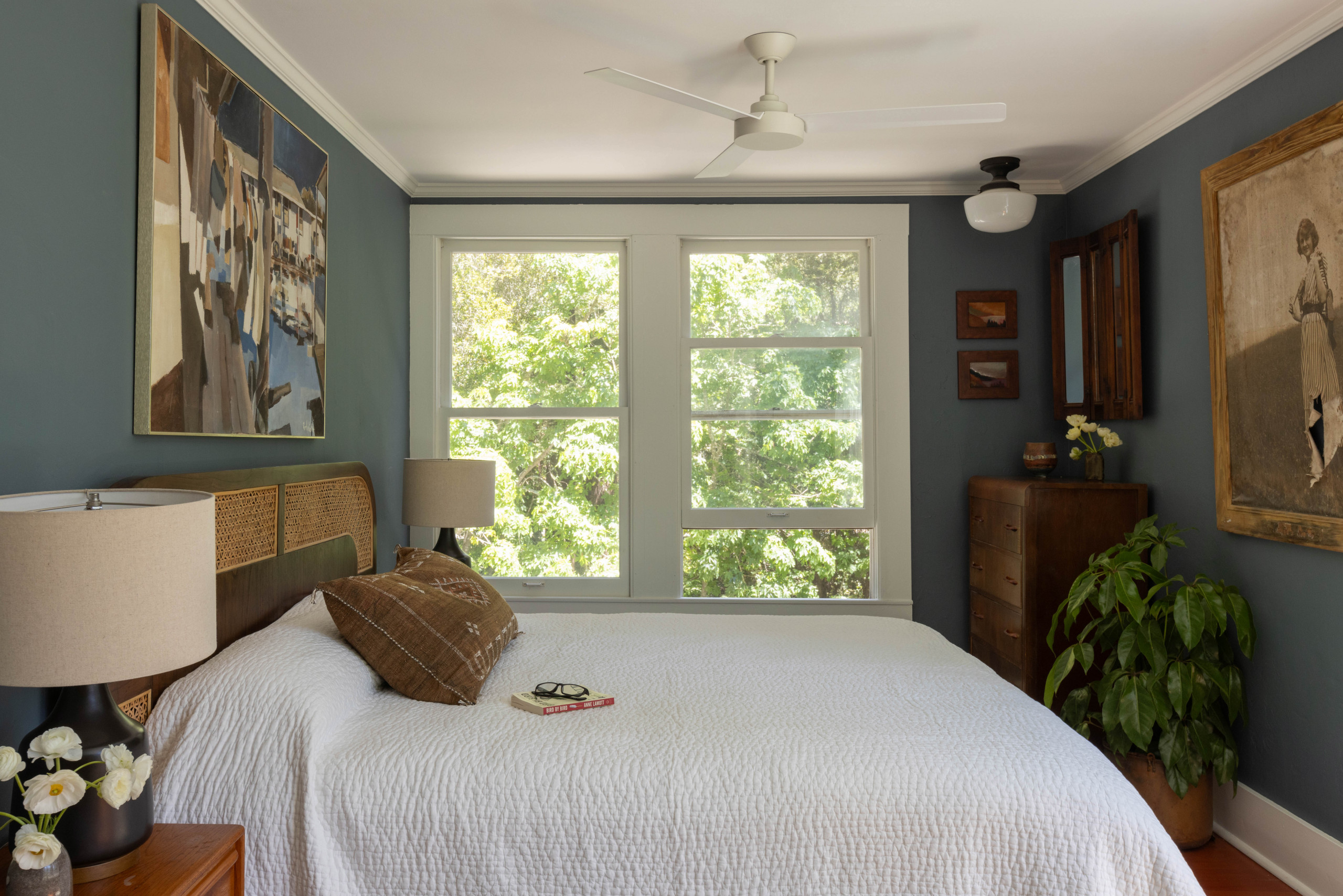 Bedroom featuring modern farmhouse decor in Creekside Mountain home tour