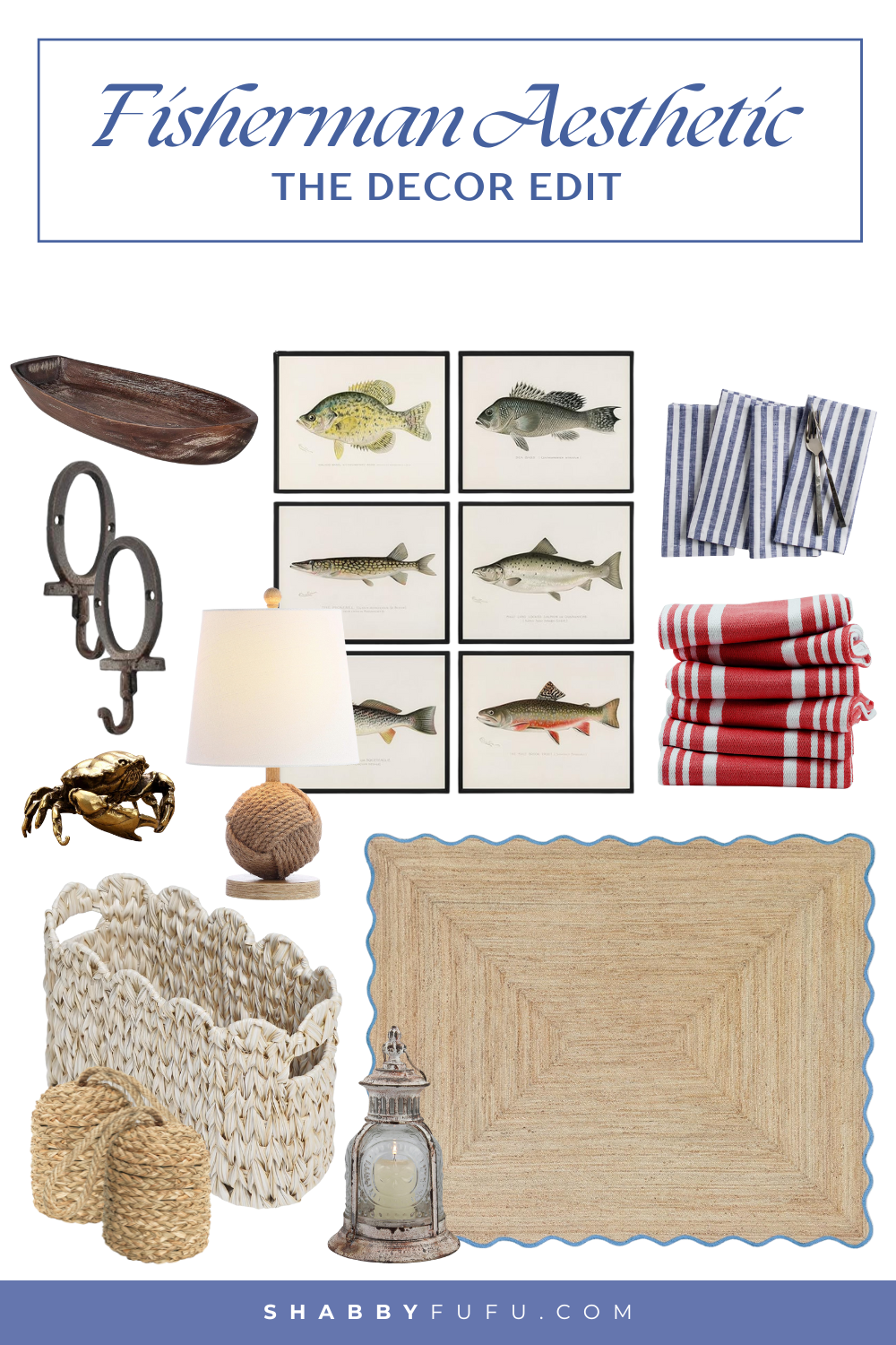 Pinterest graphic featuring a product collage with Fisherman decor finds from amazon