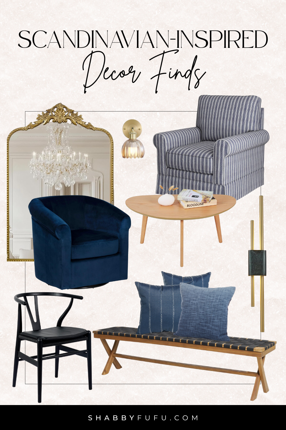 Pinterest collage featuring home decor titled "Scandinavian Inspired decor finds"
