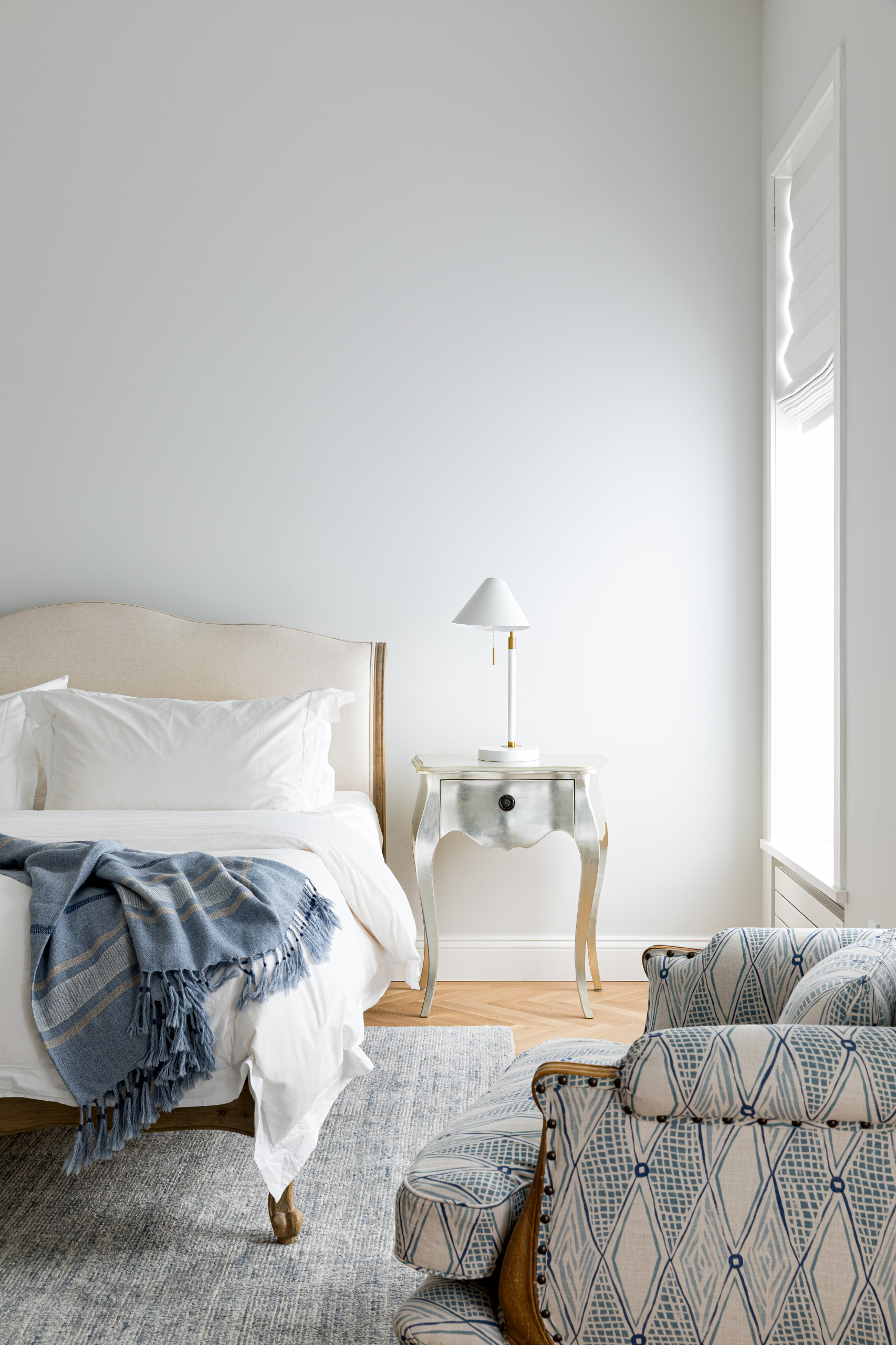 Modern brownstone home tour in Scandinavian-inspired style bedroom