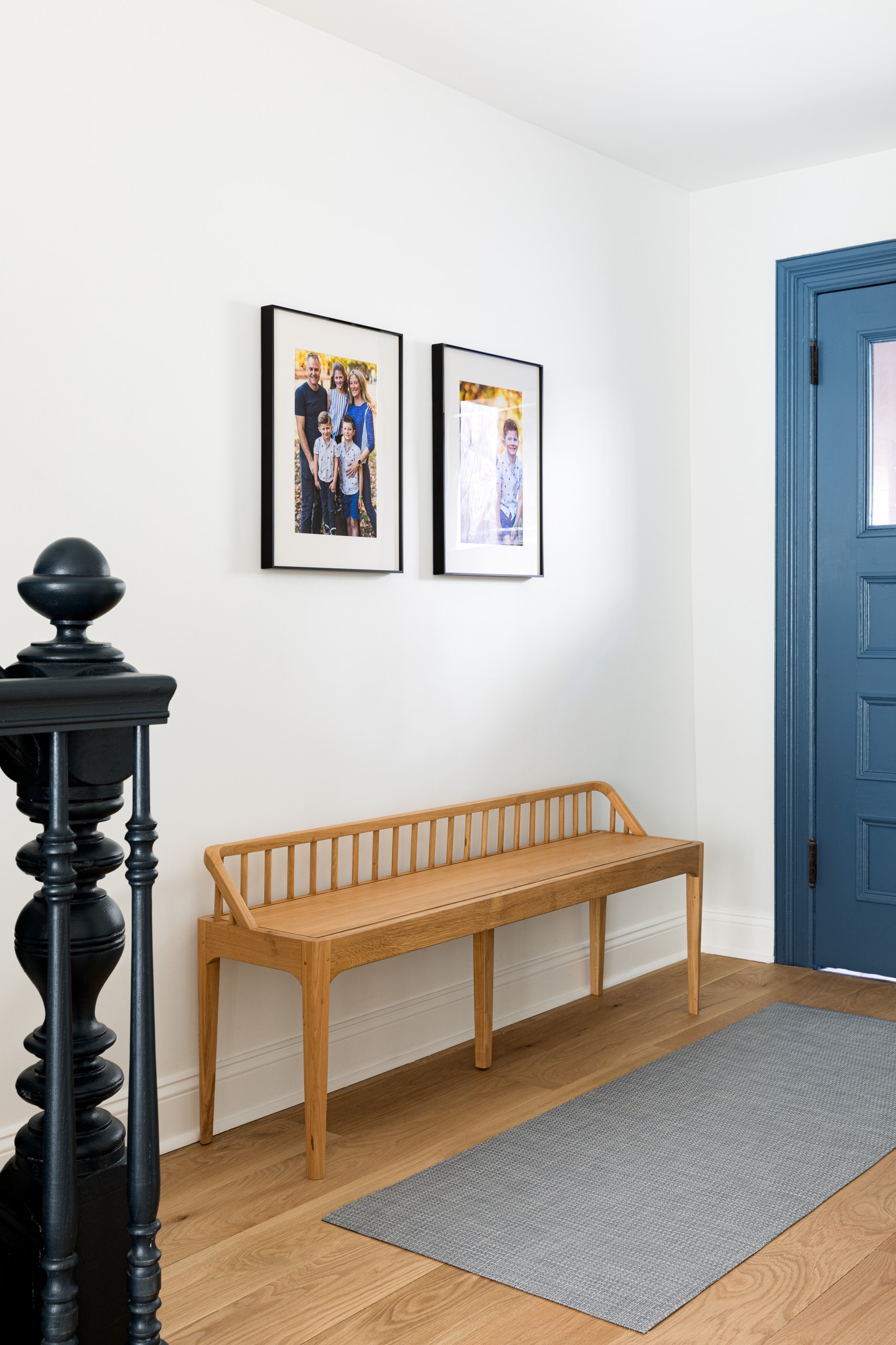 Modern brownstone home tour in Scandinavian-inspired style entryway
