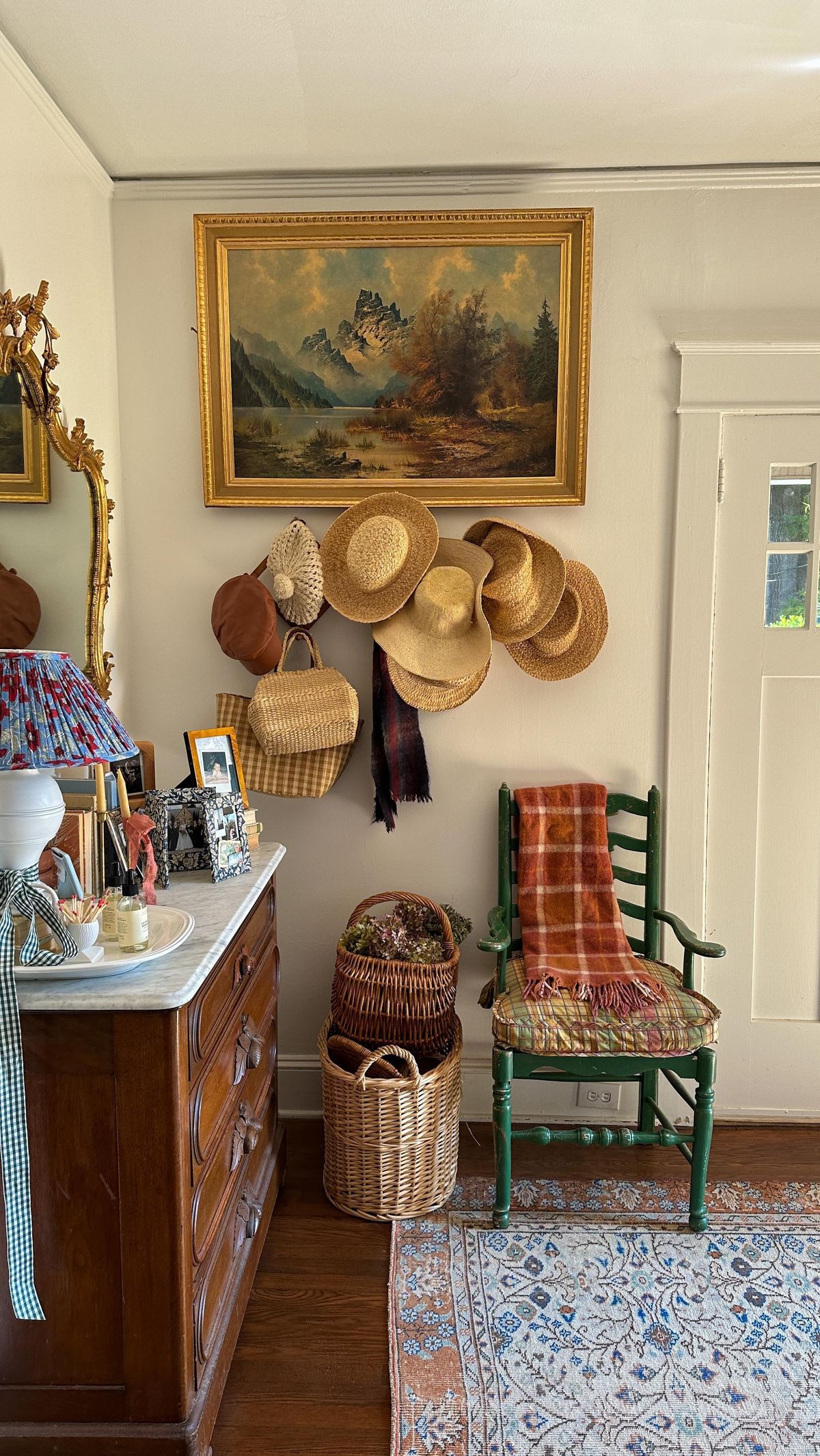Vintage fall decor idea featuring living room in the Grandmacore and Maximalism decor style
