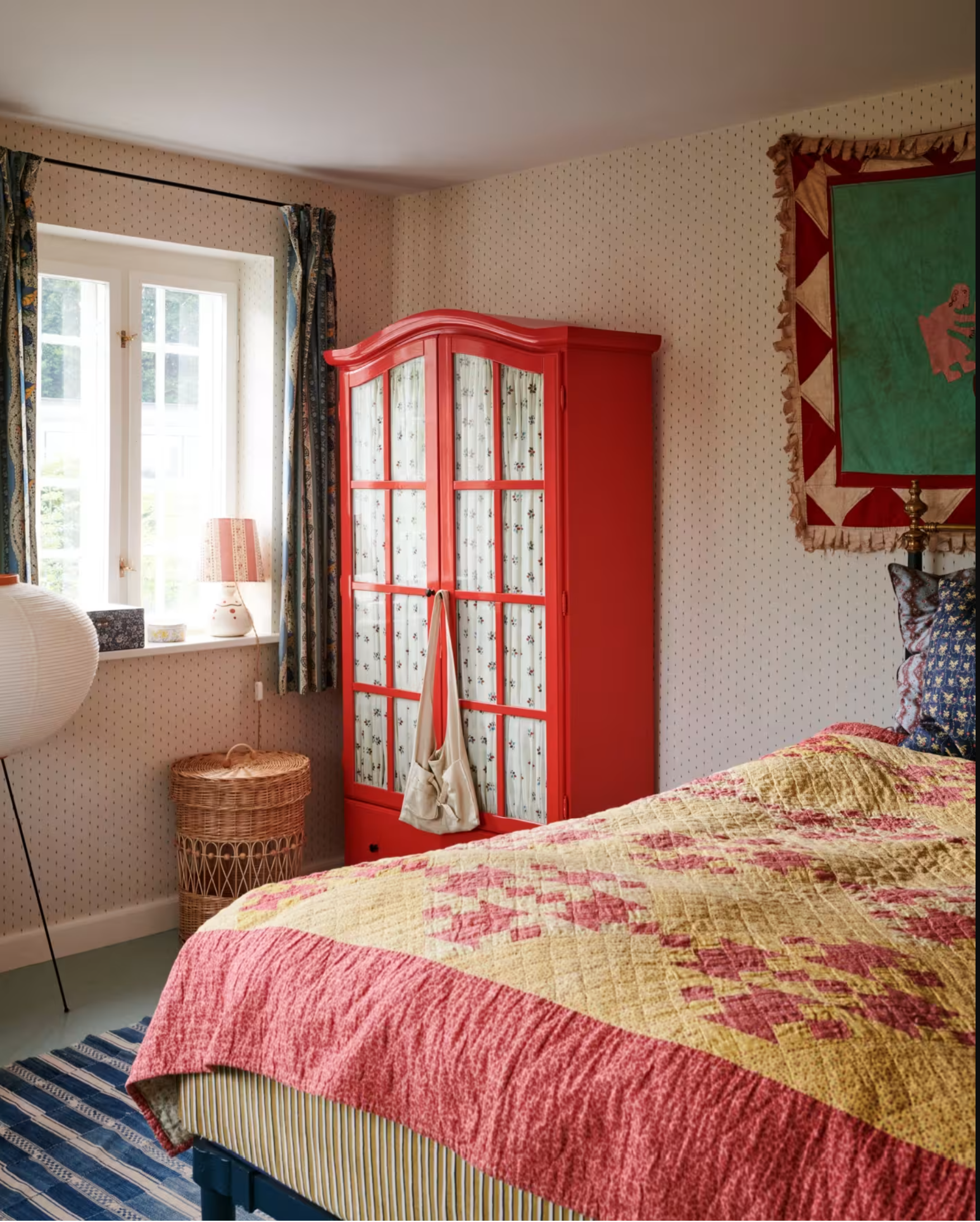 Vintage fall decor idea featuring bedroom in the Grandmacore and Maximalism decor style