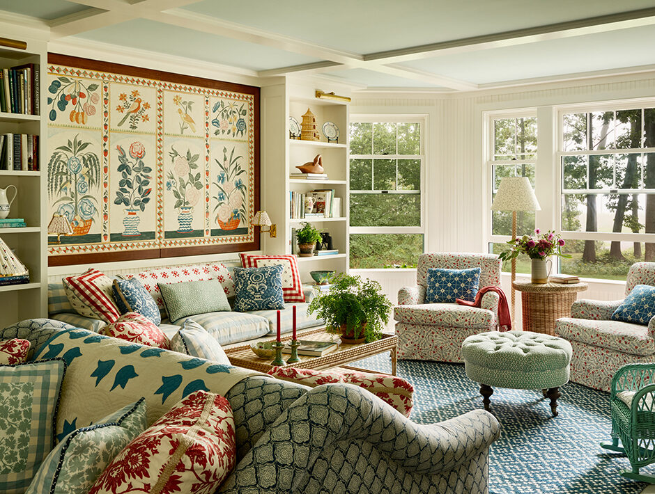 Vintage fall decor idea featuring living room in the Grandmacore and Maximalism decor style