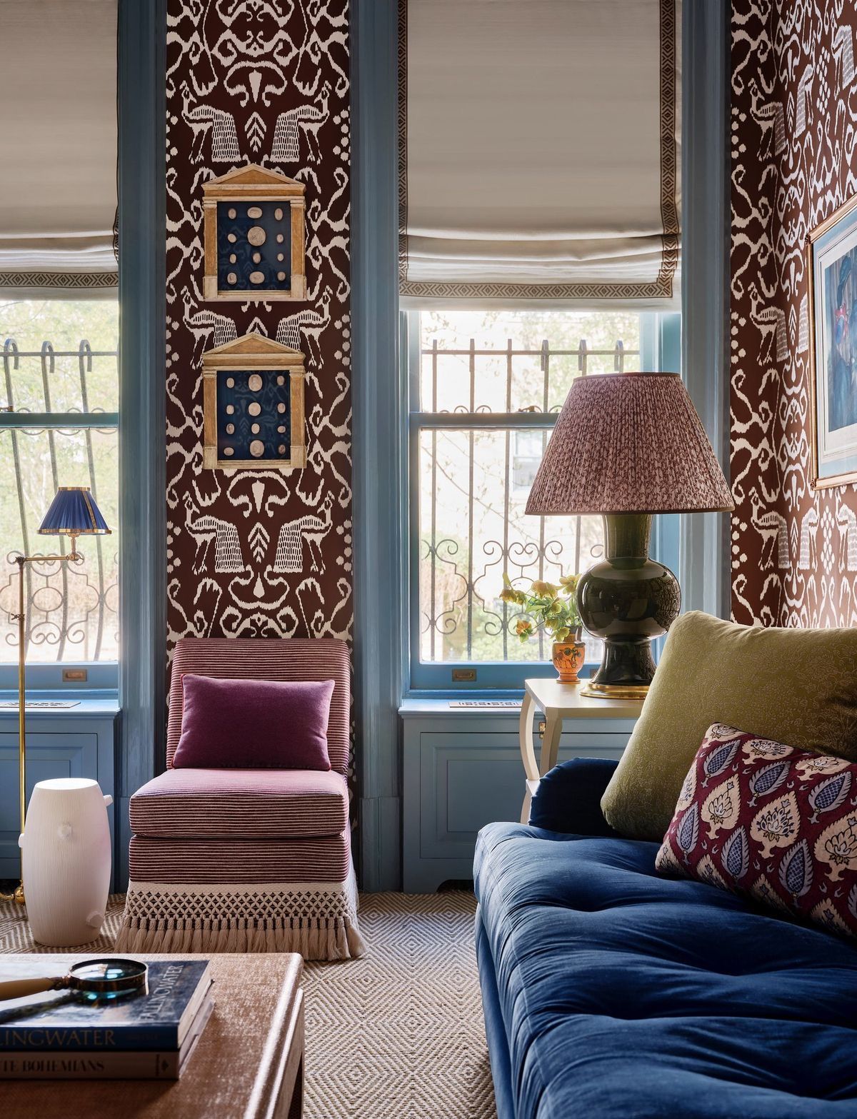 Burgundy and navy fall decorating in a traditional style
