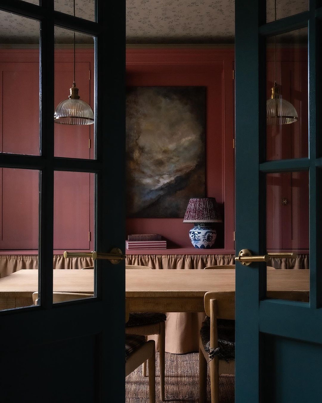 Burgundy and navy fall decorating in contemporary style featuring dining room