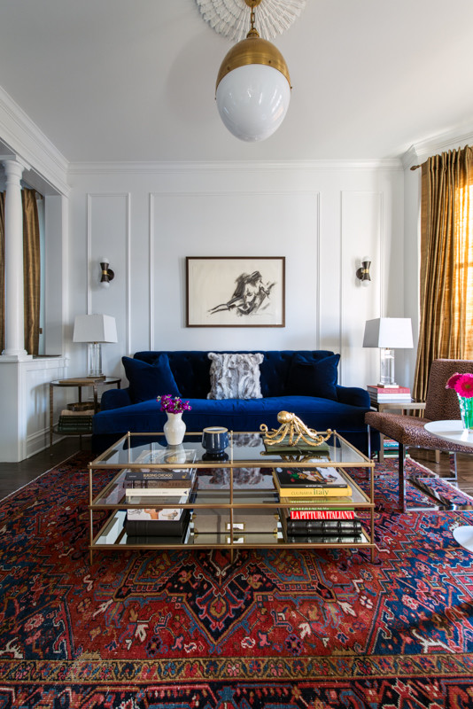 Burgundy and navy fall decorating in a contemporary and traditional style living room