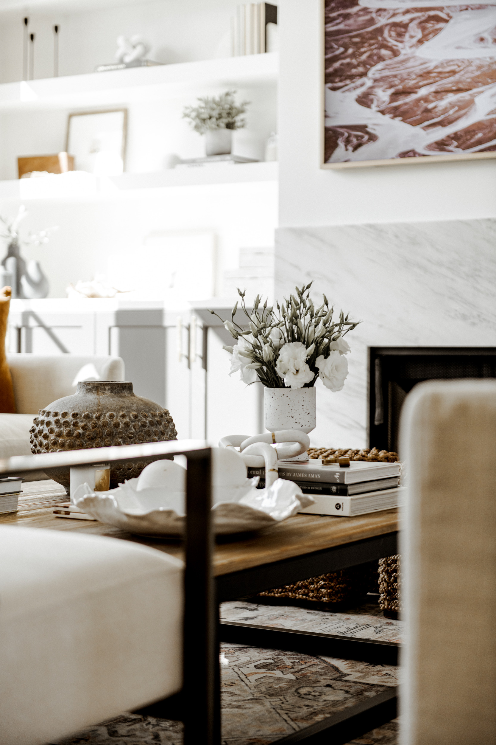 Home tour featuring living room with modern european home decor