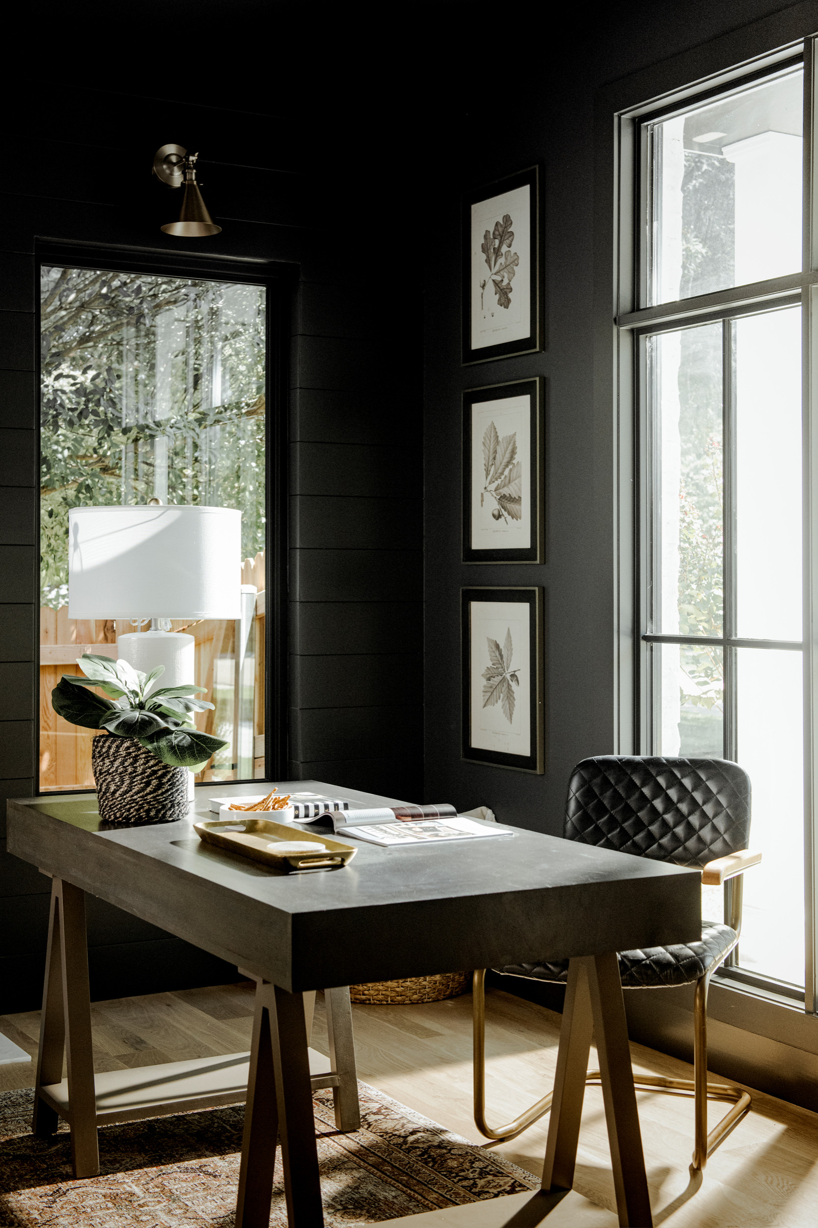 Home tour featuring home office with modern european home decor
