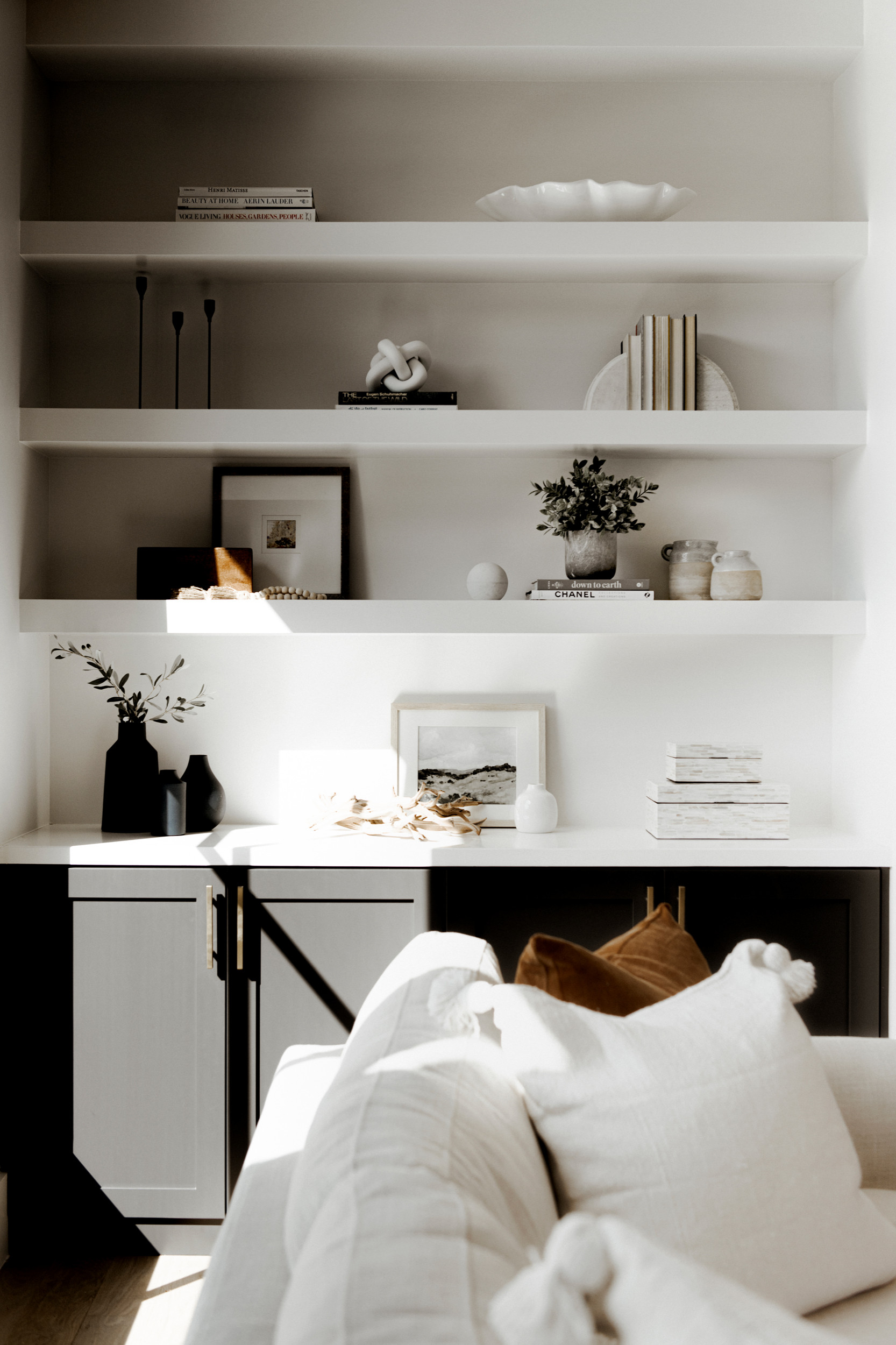 Home tour featuring living room with modern european home decor