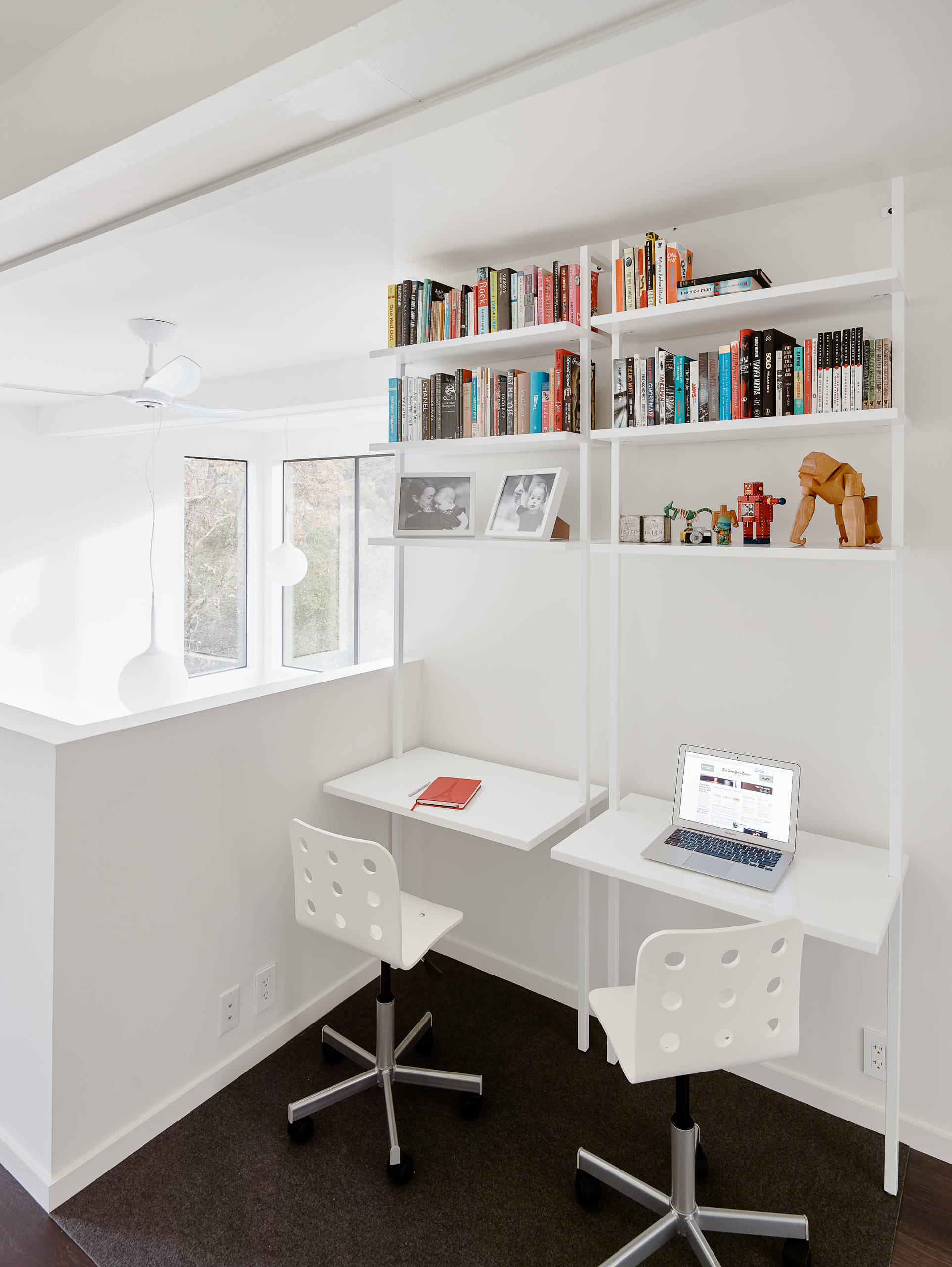 Modern minimalist decor family home featuring kids desks
