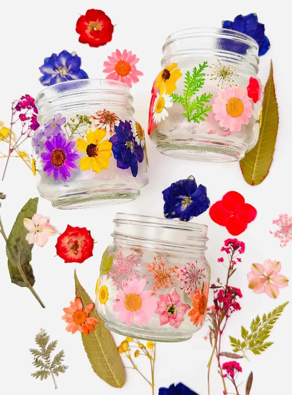 Crafternoon idea featuring DIY pressed flowers glass jars