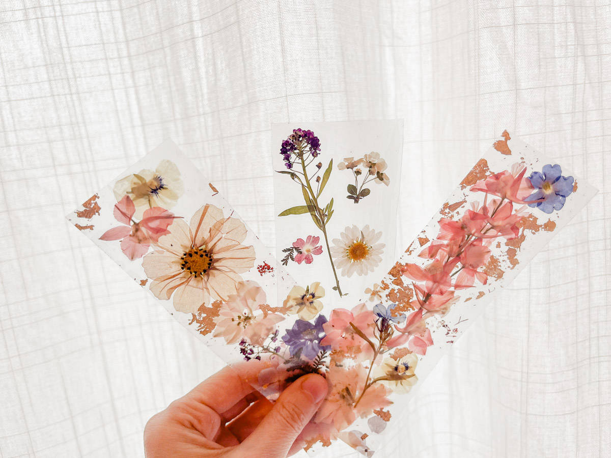 Crafternoon idea featuring handmade pressed flowers bookmarks
