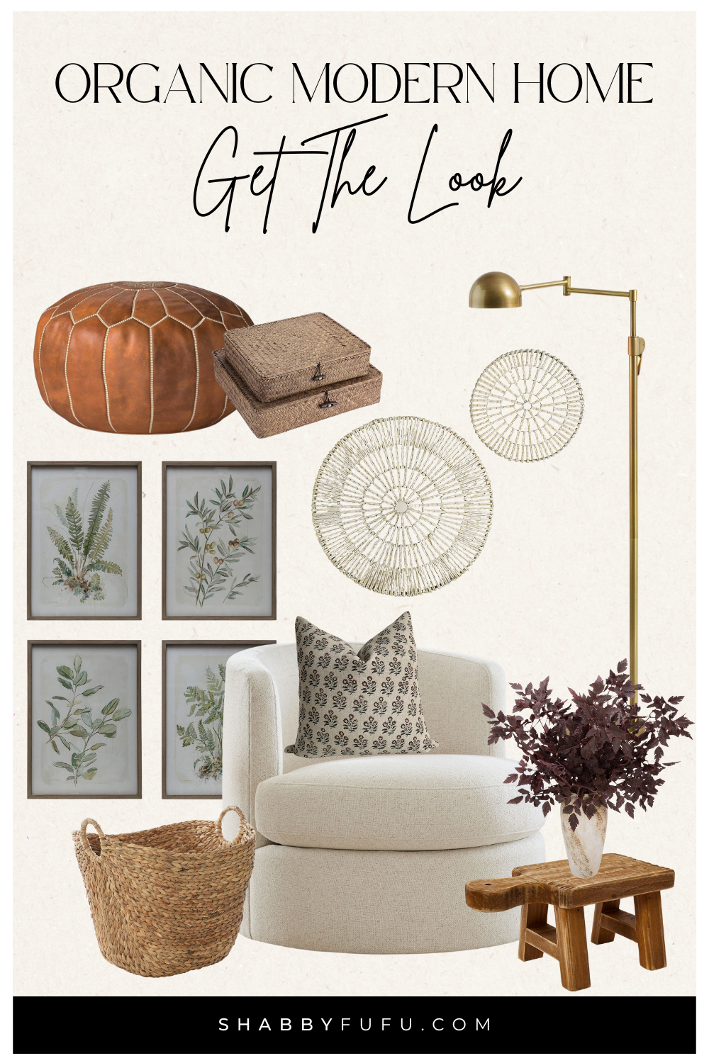 Organic modern home tour collage featuring home decor finds to get the look