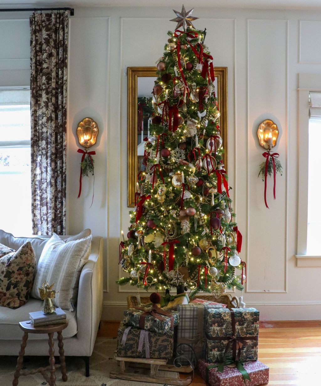 Ralph Lauren Christmas Tree Decor ideas featuring traditional light green tree