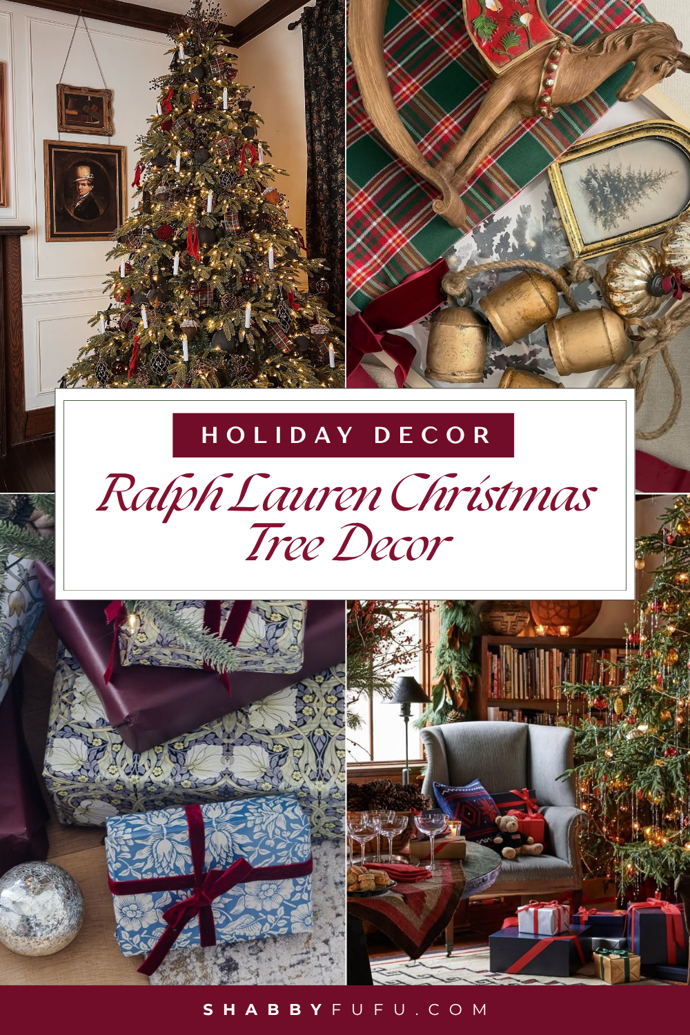 Ralph Lauren Christmas Tree Decor ideas featured in Pinterest Pin