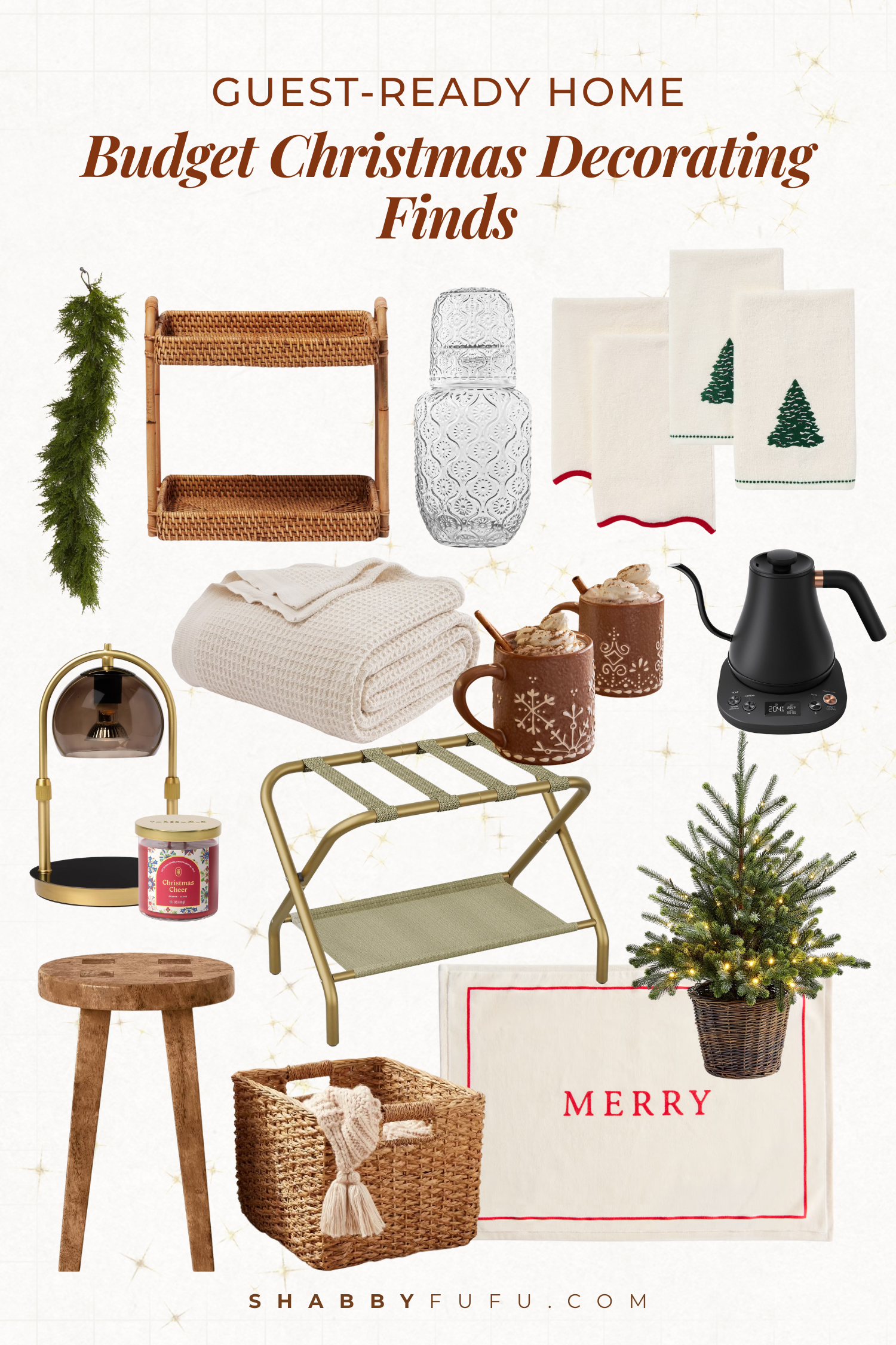 Pinterest LTK graphic image showing decorative finds for guest during the holiday