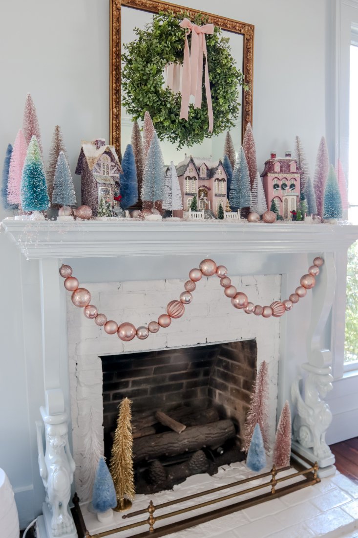 fireplace as example of pastel Christmas decor ideas