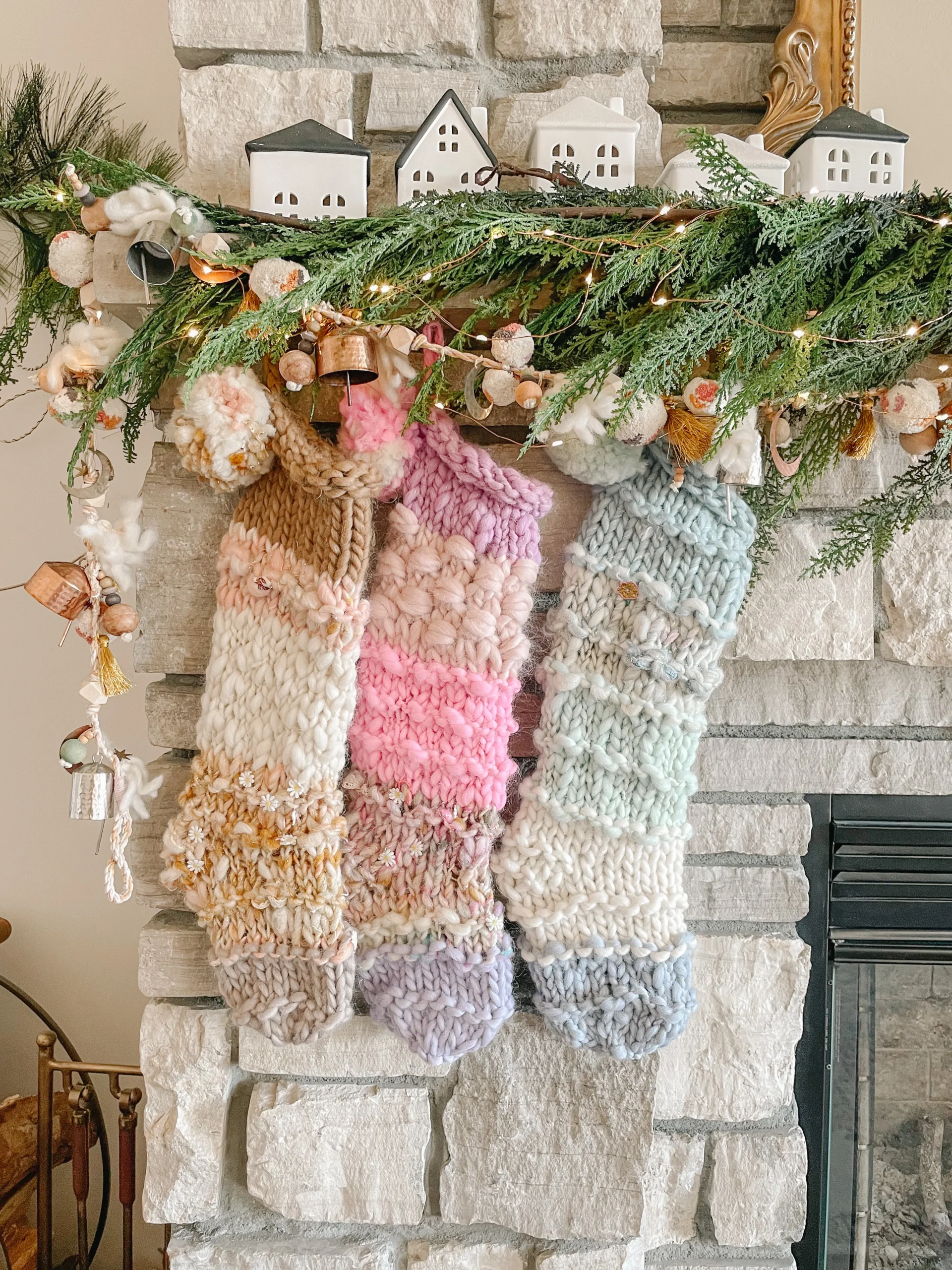 Pastel christmas decor ideas featuring ombre pink and blue stockings