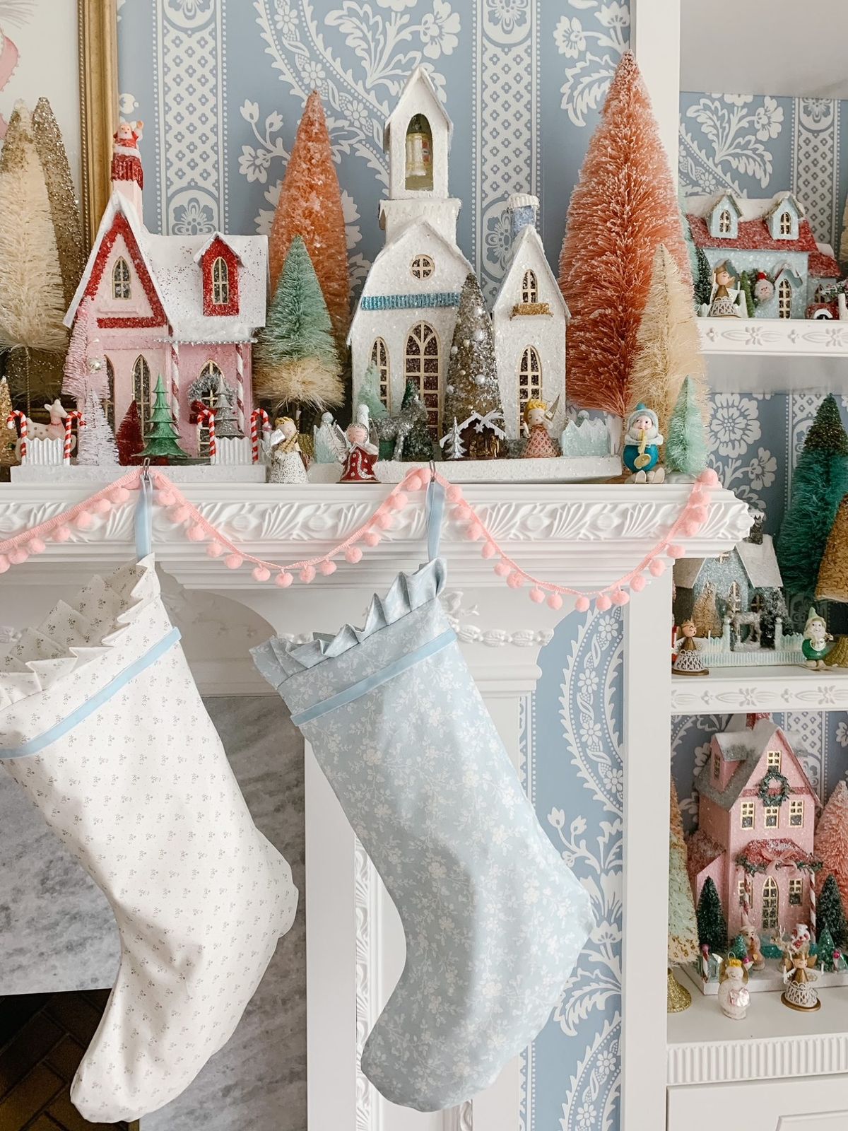 fireplace as example of pastel Christmas decor ideas