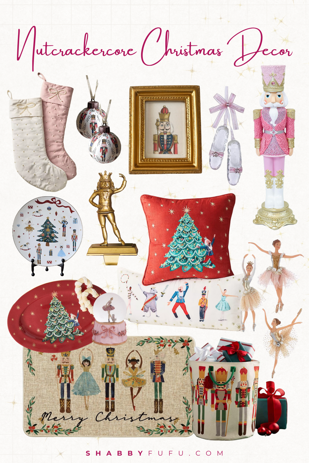 collage featuring nutcrackercore Christmas decor finds