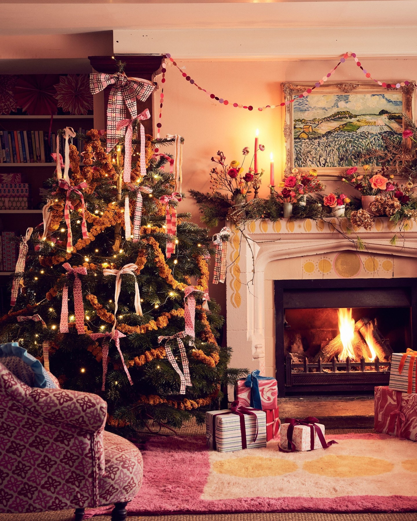 Christmas tree in living room with nutcrackercore Christmas decor aesthetic