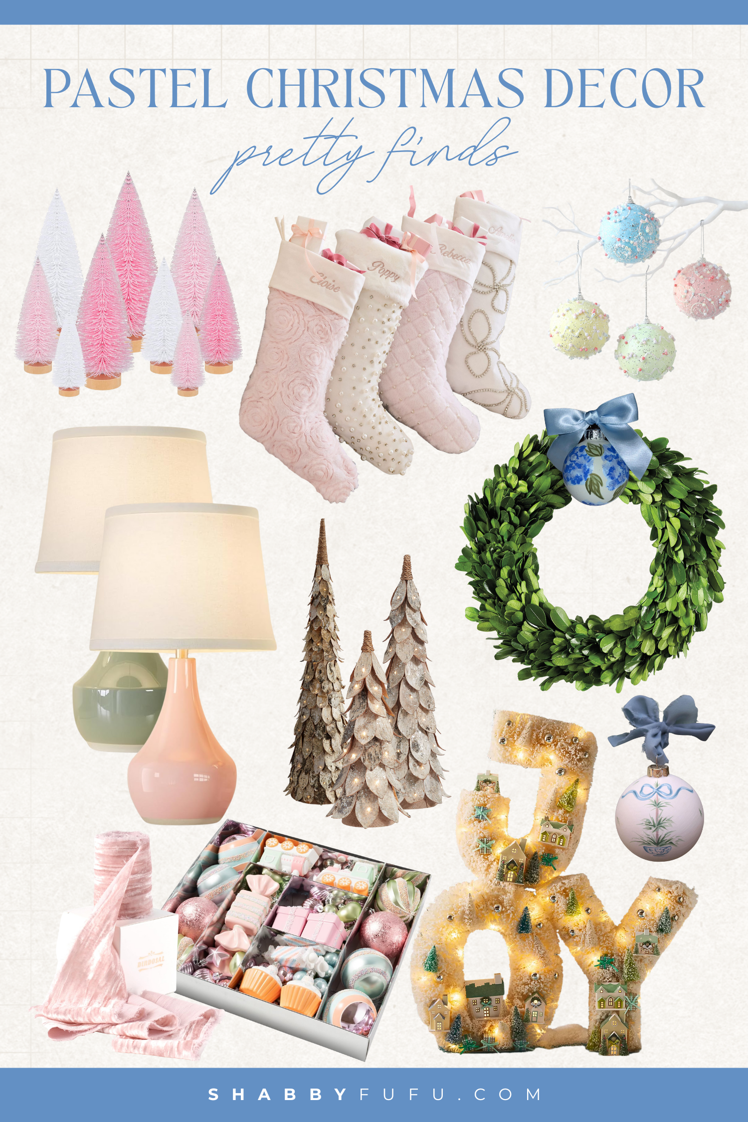 Collage featuring Pastel Christmas decor finds