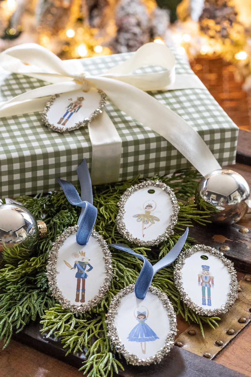 nutcrackercore Christmas decor idea featuring gift tags