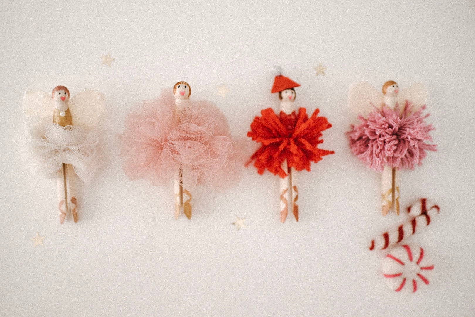 Craft DIY Clothespin Ballerina Ornaments inspired by nutcrackercore Christmas decor