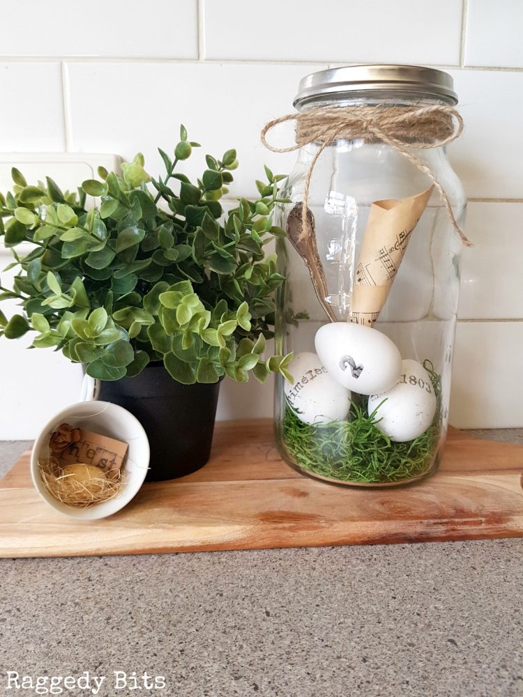 vignette inside Mason Jars as example of neutral Easter decor