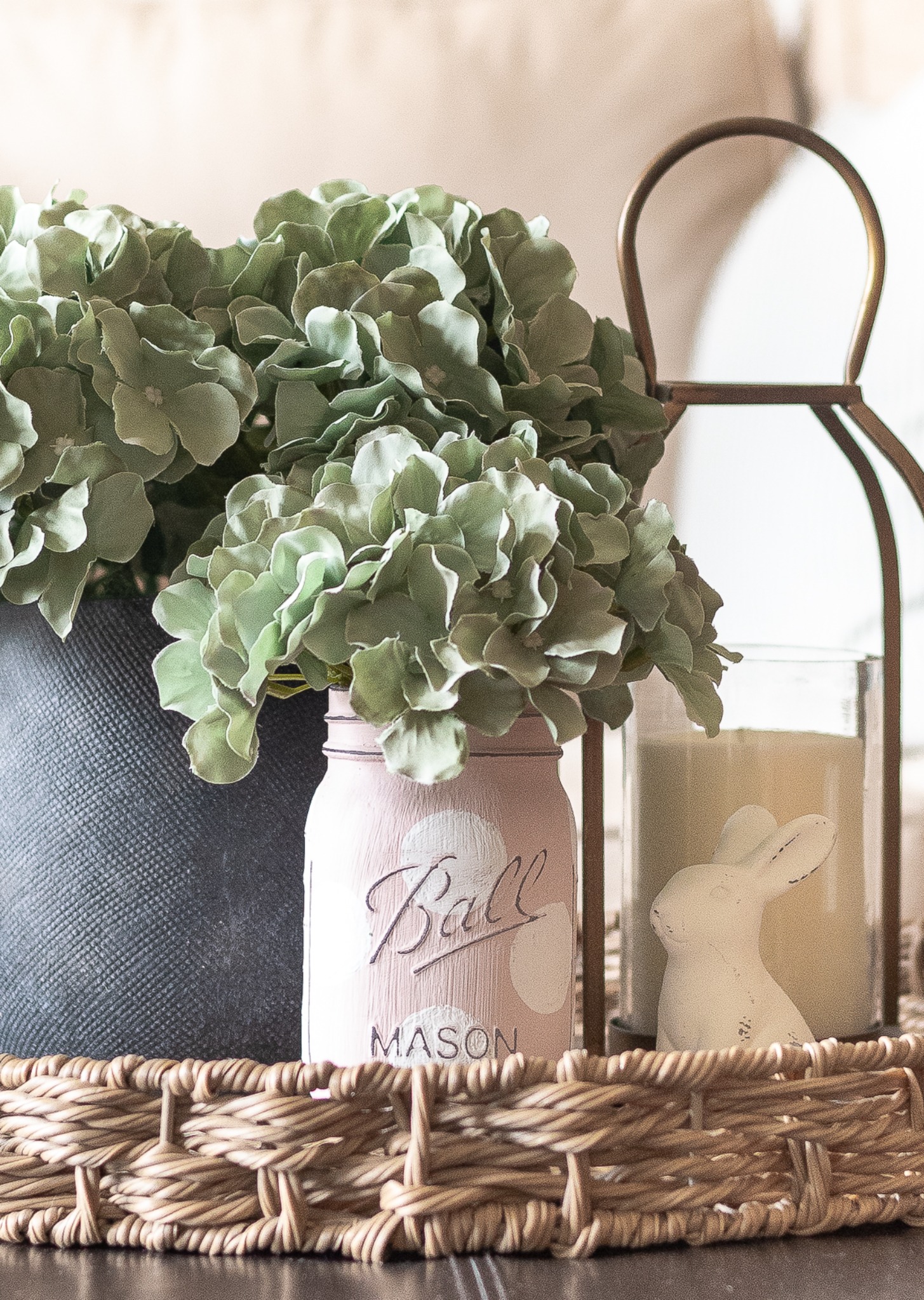 hand painted mason Jars as example of neutral Easter decor