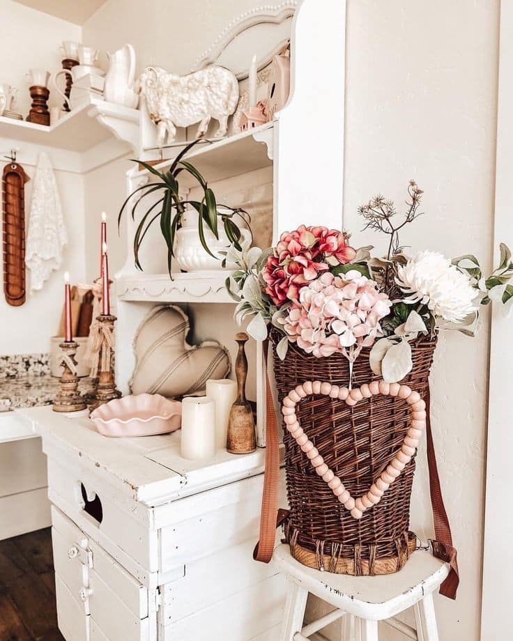 Living room decorated showcased as part of farmhouse Valentines Day decor ideas