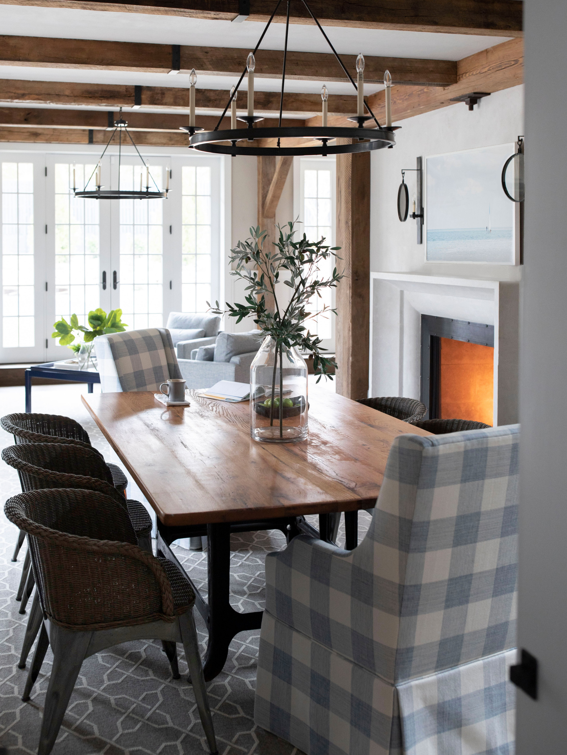 southern transitional home featuring a historic barn remodel dining room showcased in home tour