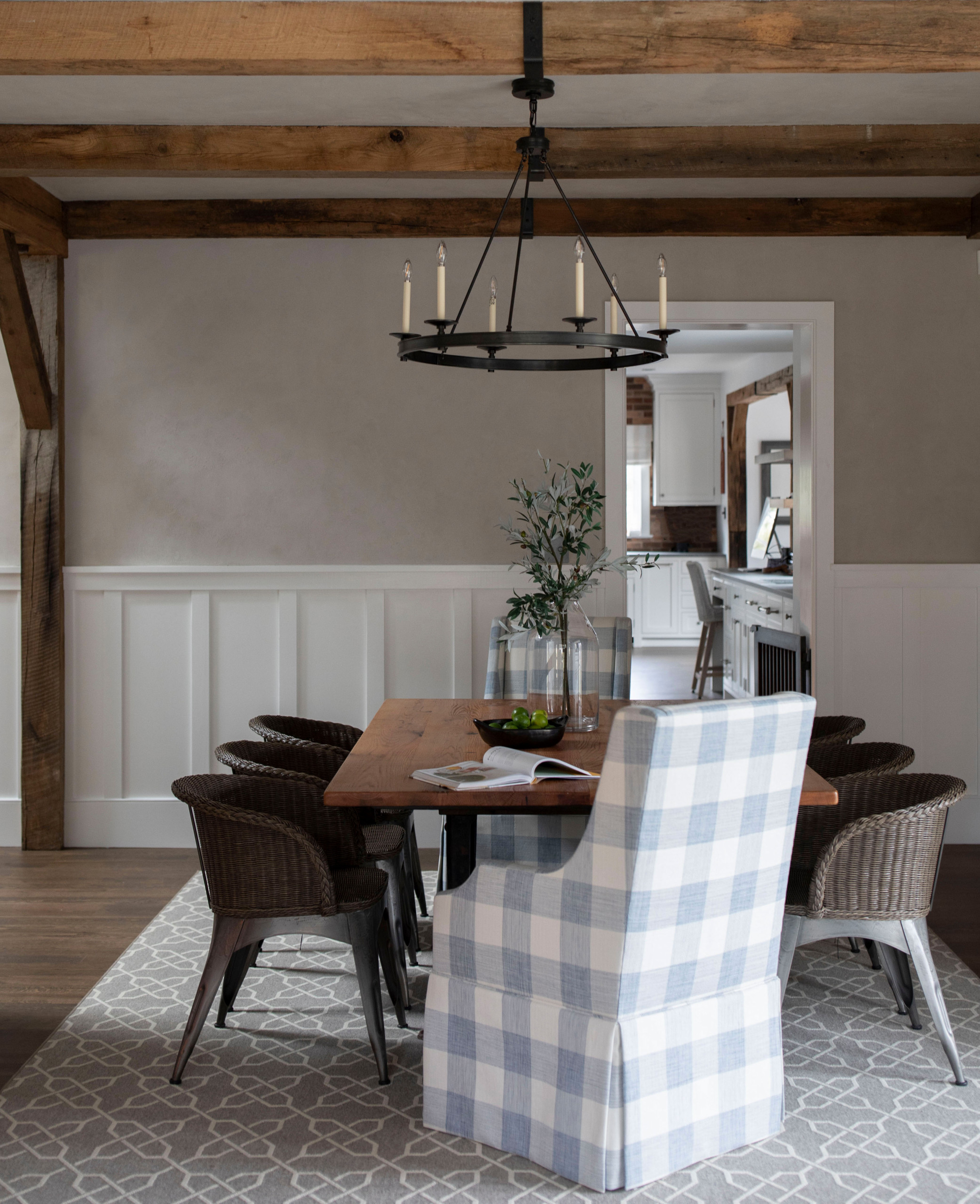 southern transitional home featuring a historic barn remodel dining room showcased in home tour