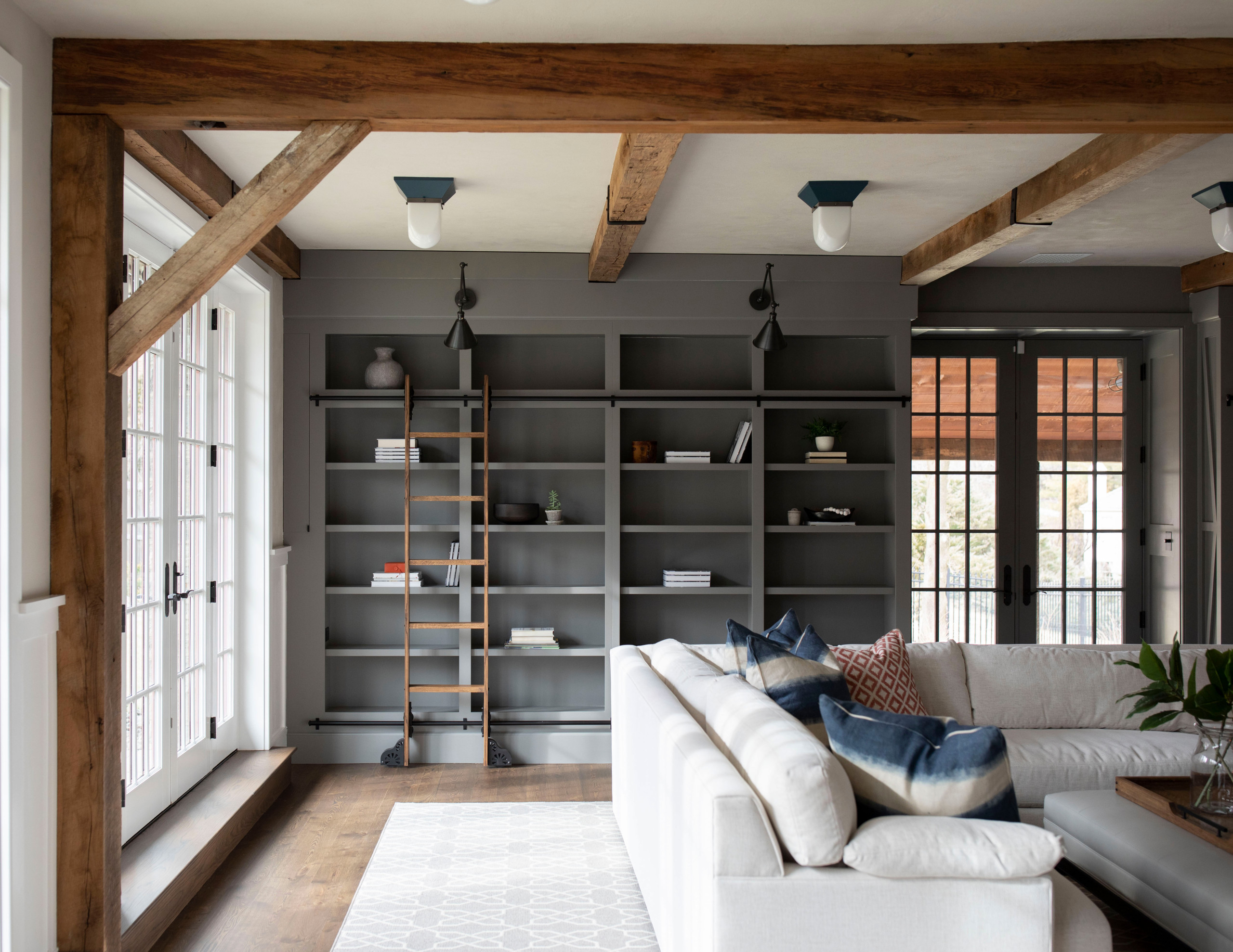 southern transitional home featuring a historic barn remodel living room showcased in home tour