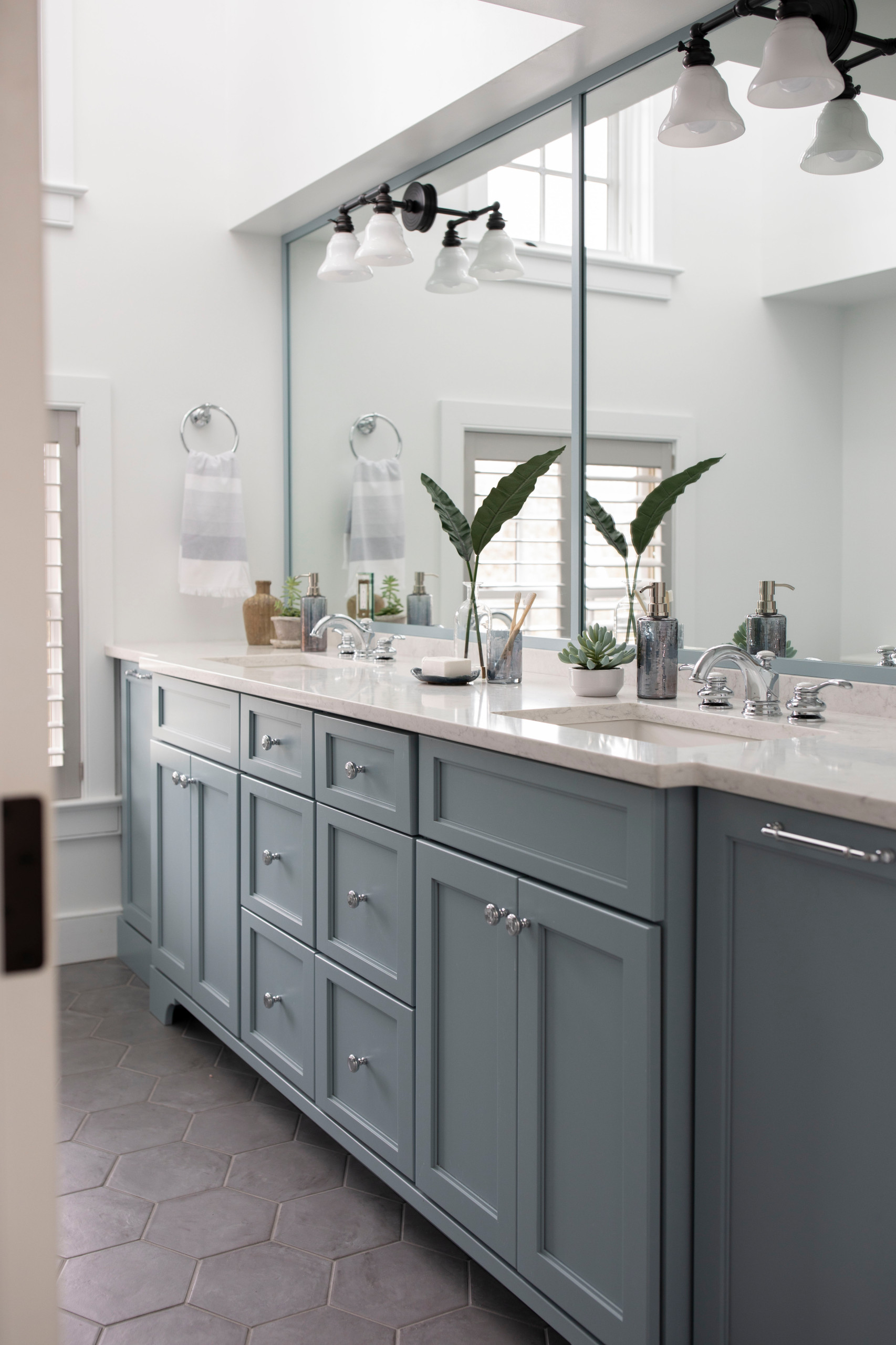 southern transitional home featuring a historic barn remodel bathroom showcased in home tour