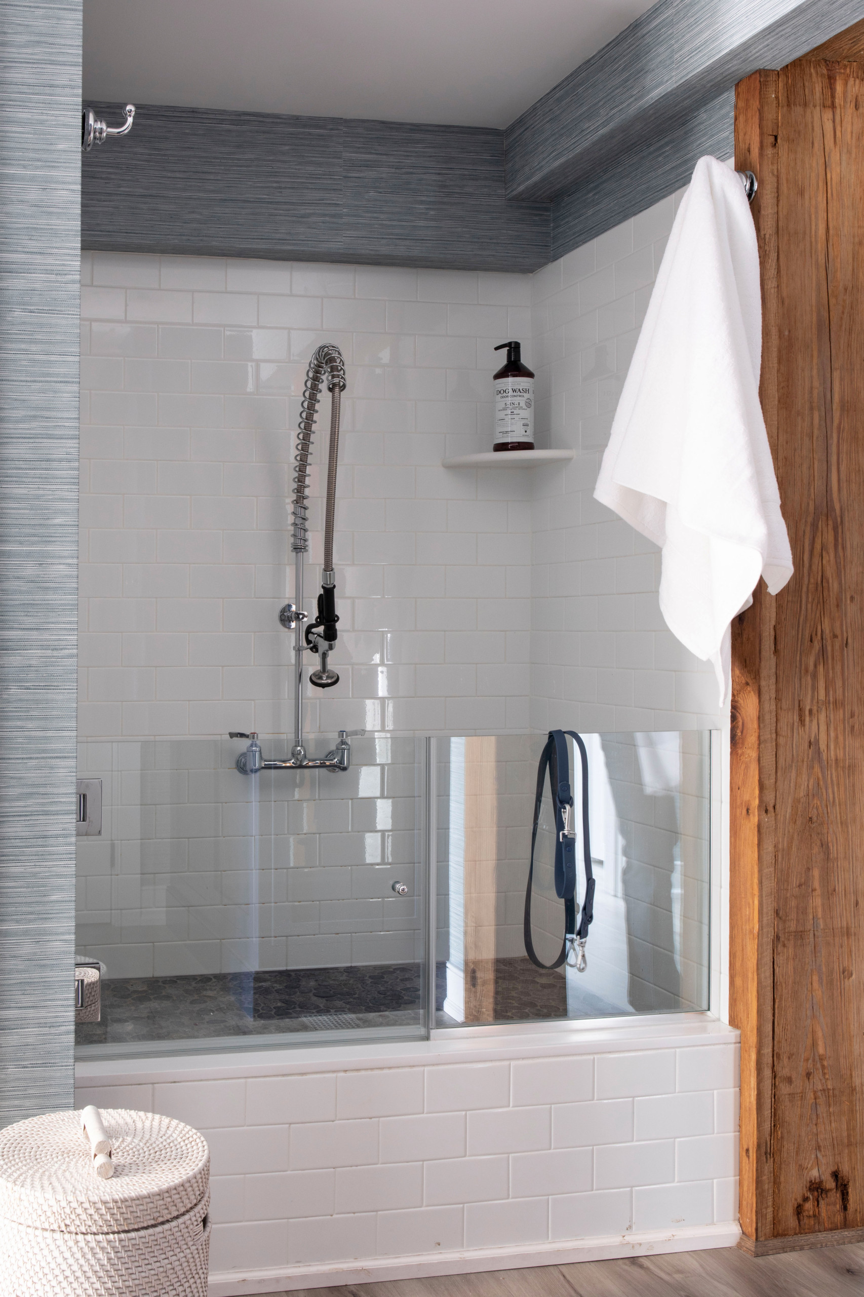 southern transitional home featuring a historic barn remodel bathroom showcased in home tour