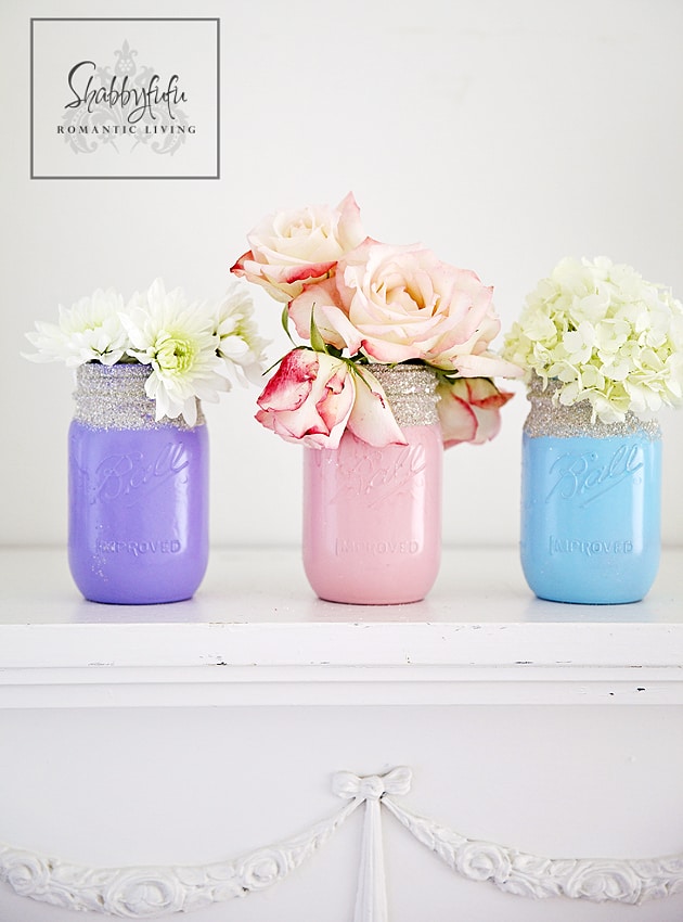 pink, purple and blue shabbyfufu mason jar for neutral easter decor